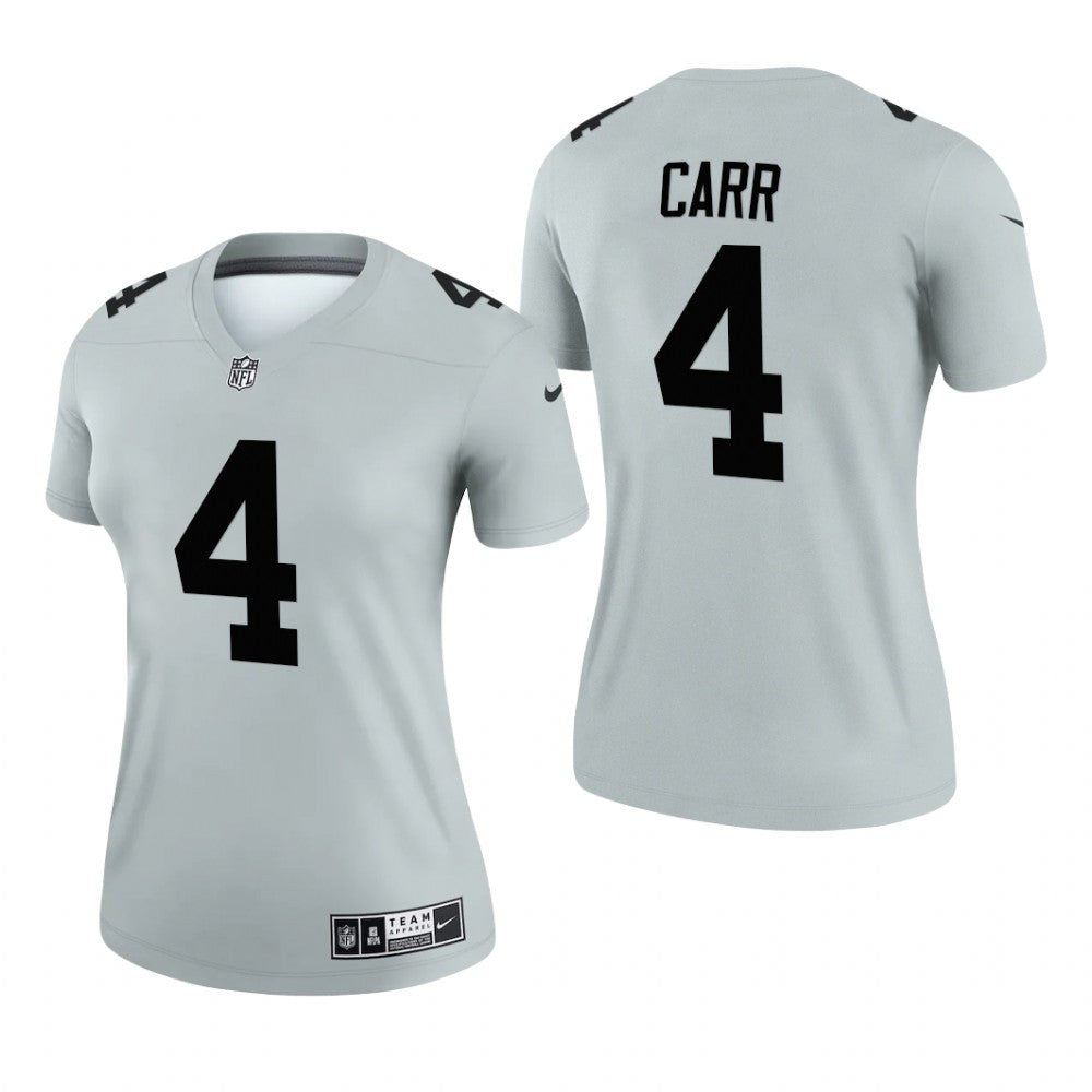 Las Vegas Raiders Derek Carr Silver Jersey Inverted Legend Women's
