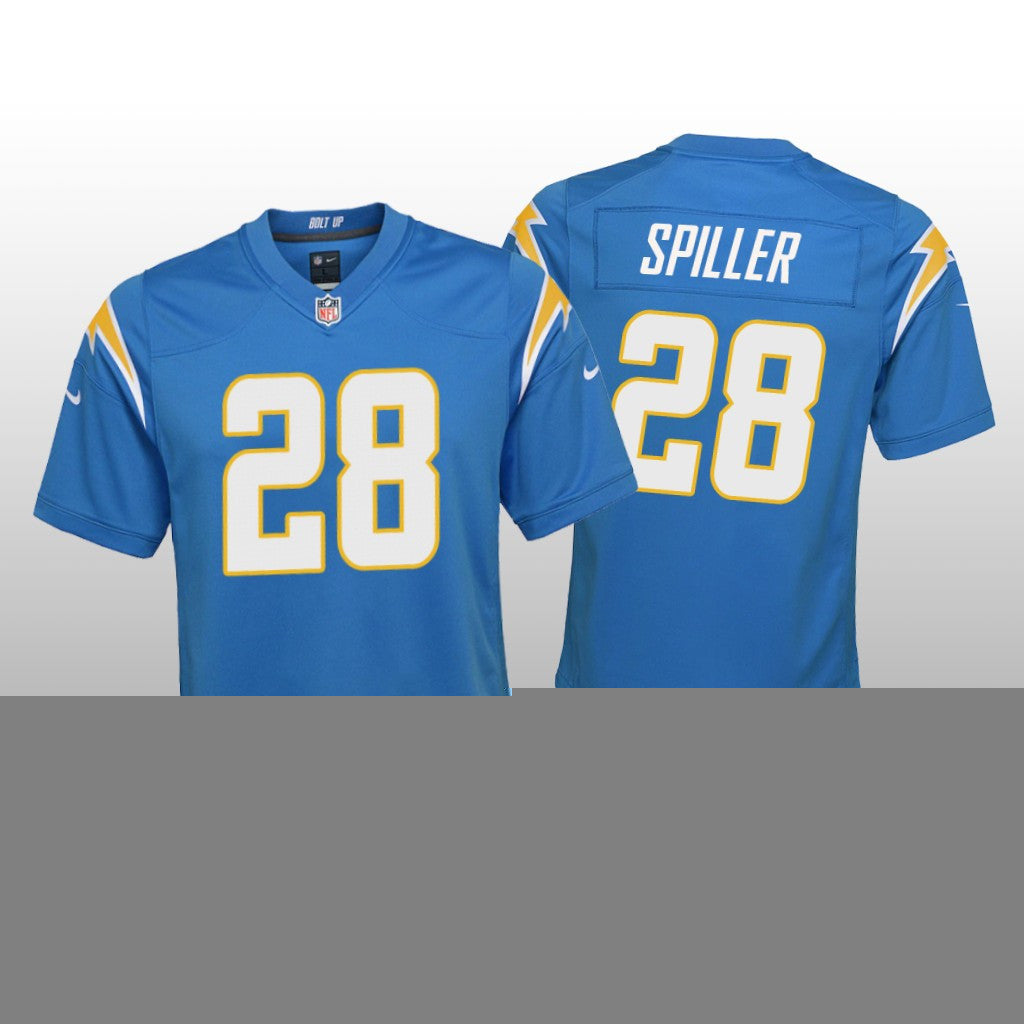 Los Angeles Chargers Isaiah Spiller Powder Blue Jersey Game Youth