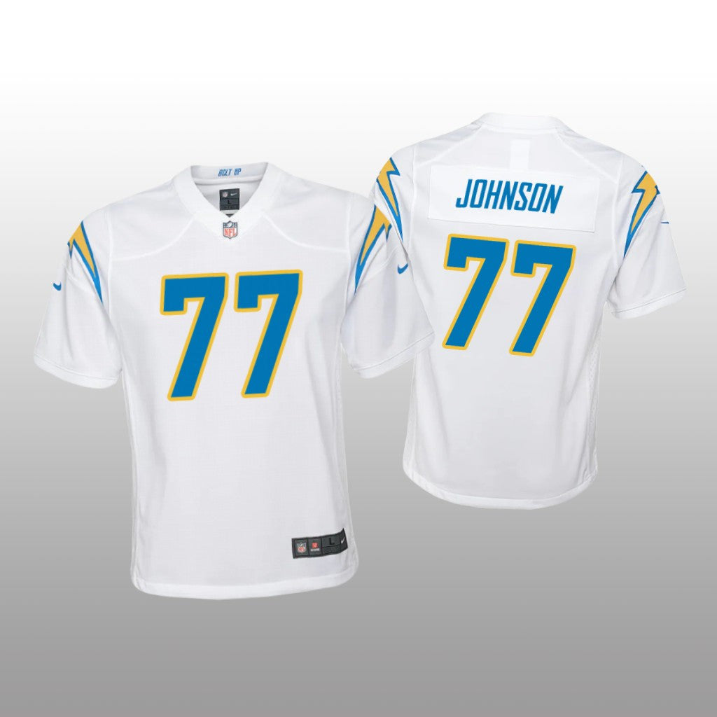 Los Angeles Chargers Zion Johnson White Jersey Game Youth