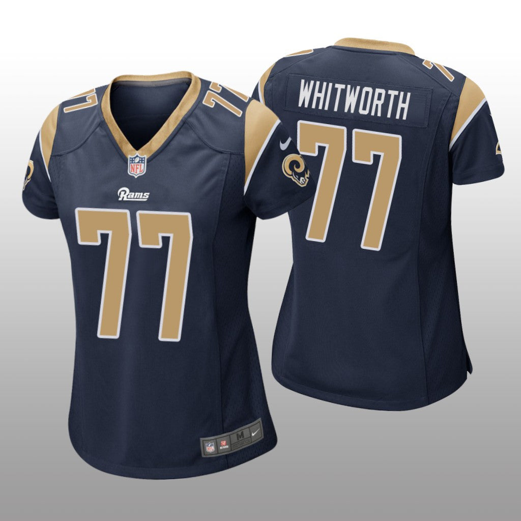 Los Angeles Rams #77 Navy Andrew Whitworth Game Jersey Women