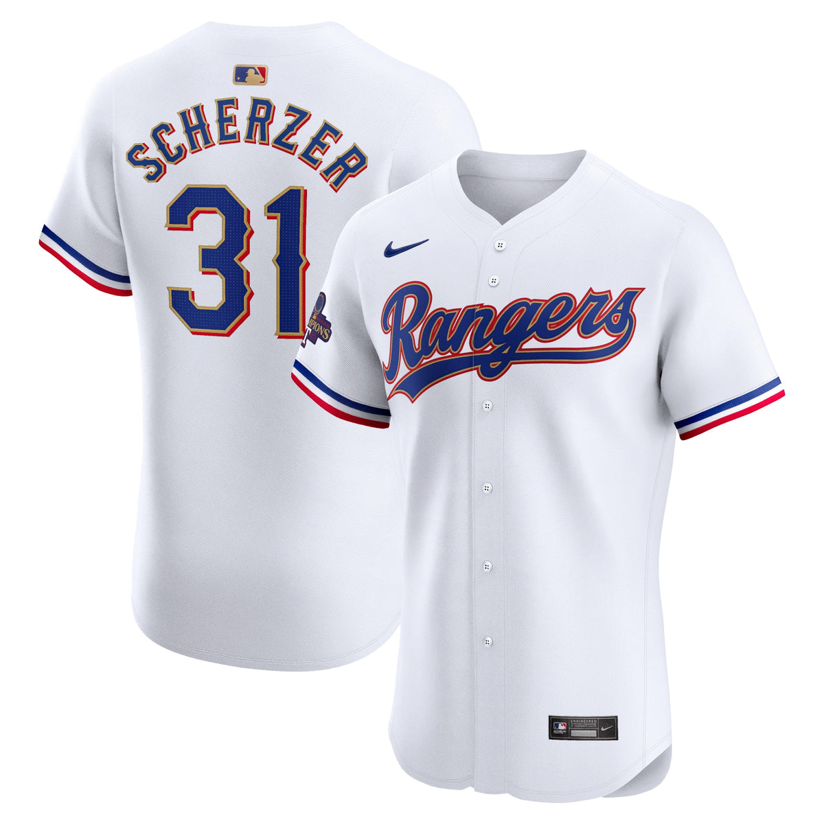 Max Scherzer Texas Rangers Nike 2024 Gold Collection Elite Player Jersey White