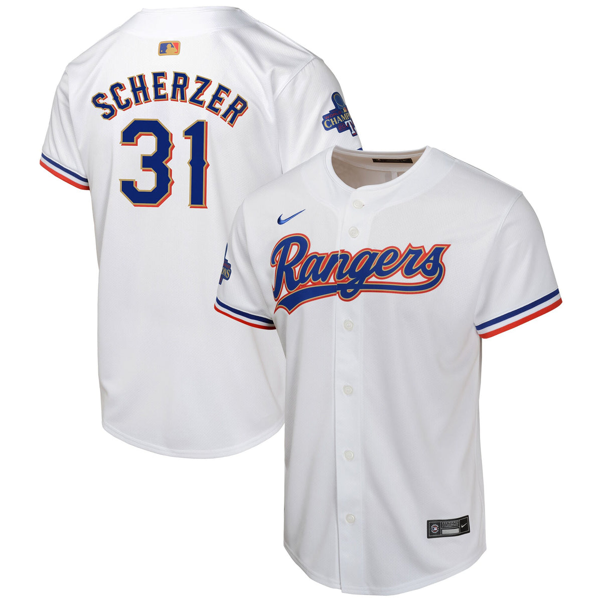 Max Scherzer Texas Rangers Nike Youth 2024 Gold Collection Limited Player Jersey White