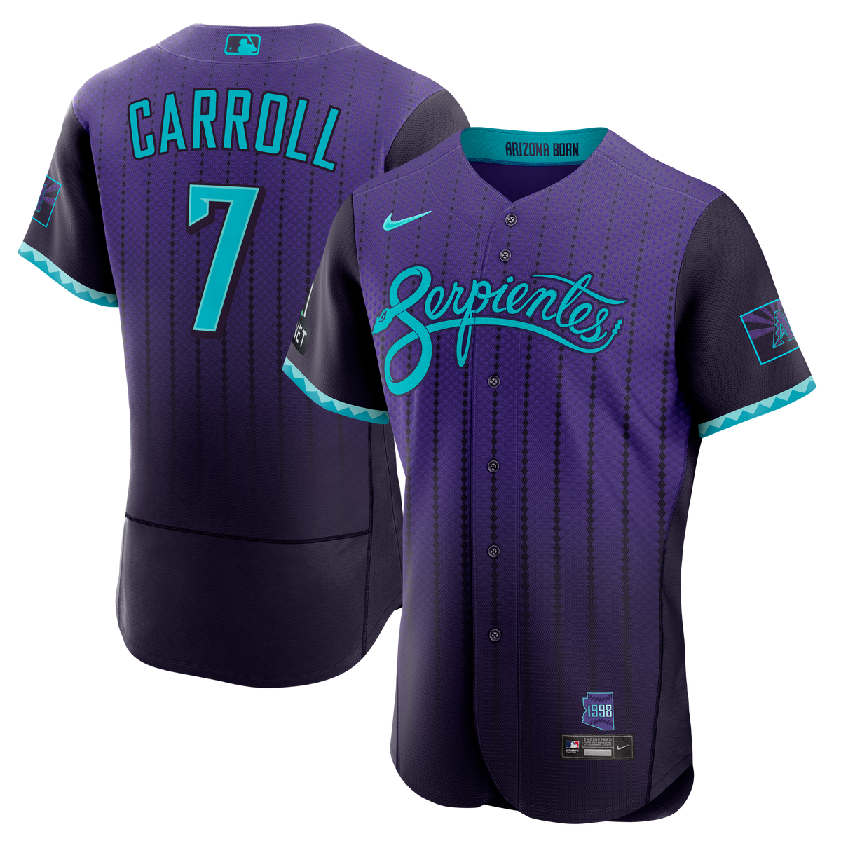 Men's Arizona Diamondbacks Corbin Carroll Nike Purple City Connect Authentic Sponsor Patch Jersey