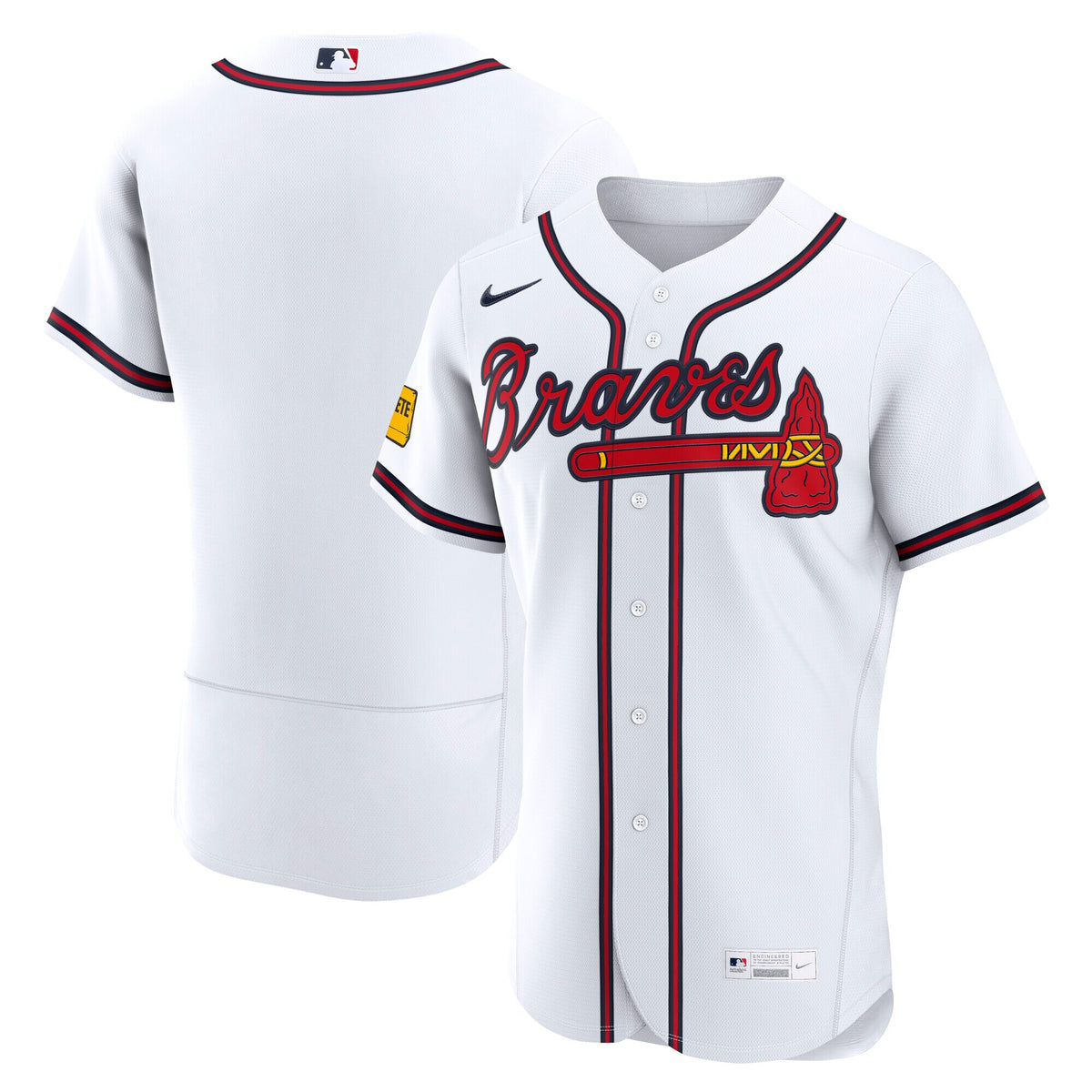 Men's Atlanta Braves Nike White Home Sponsor Patch Authentic Jersey
