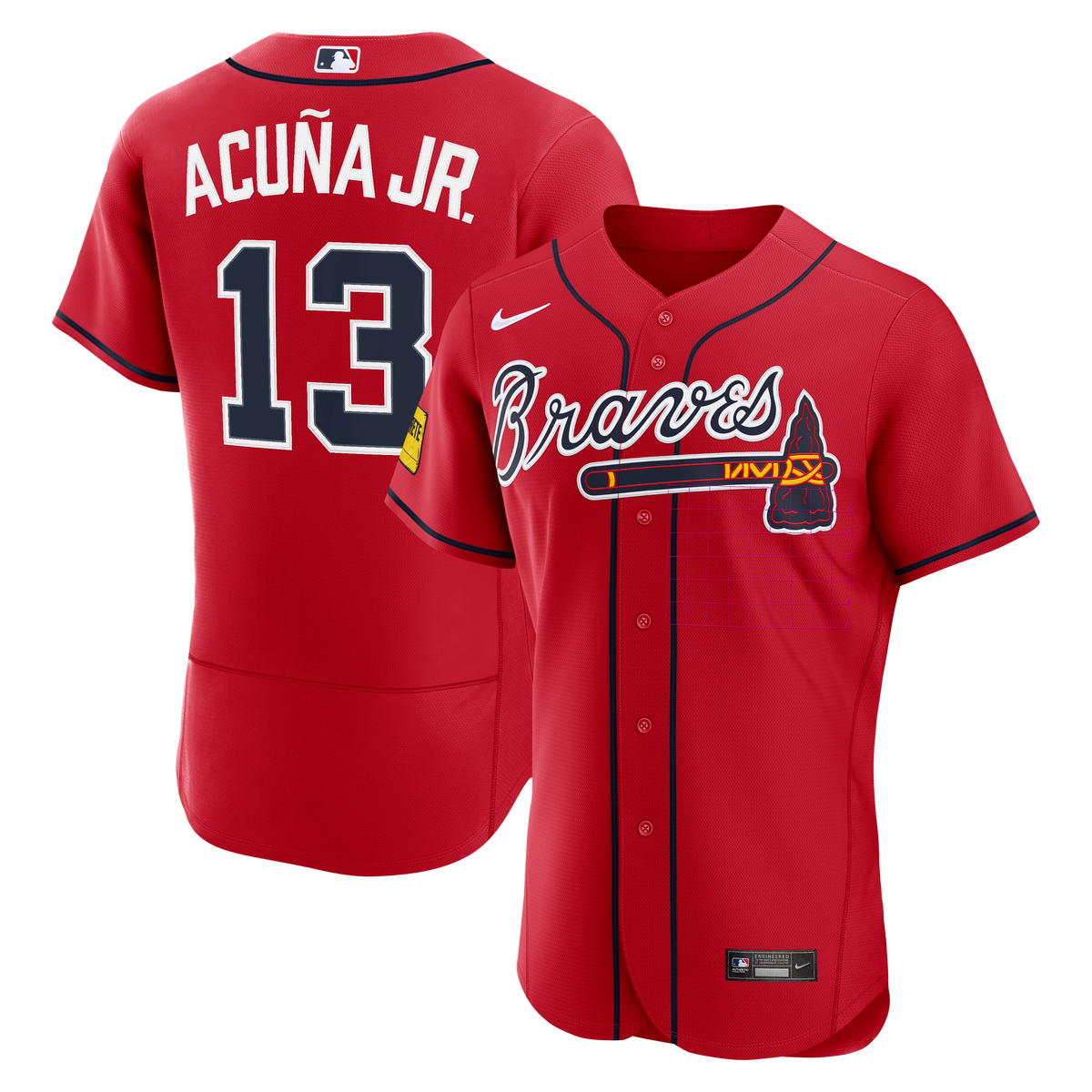 Men's Atlanta Braves Ronald Acuí±a Jr. Nike Red Alternate Authentic Sponsor Patch Jersey