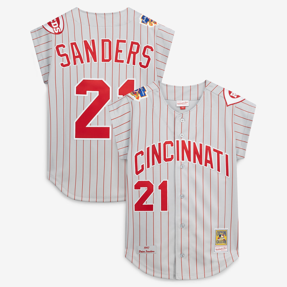 Men's Cincinnati Reds Deion Sanders Mitchell & Ness Gray 1997 Authentic Jersey