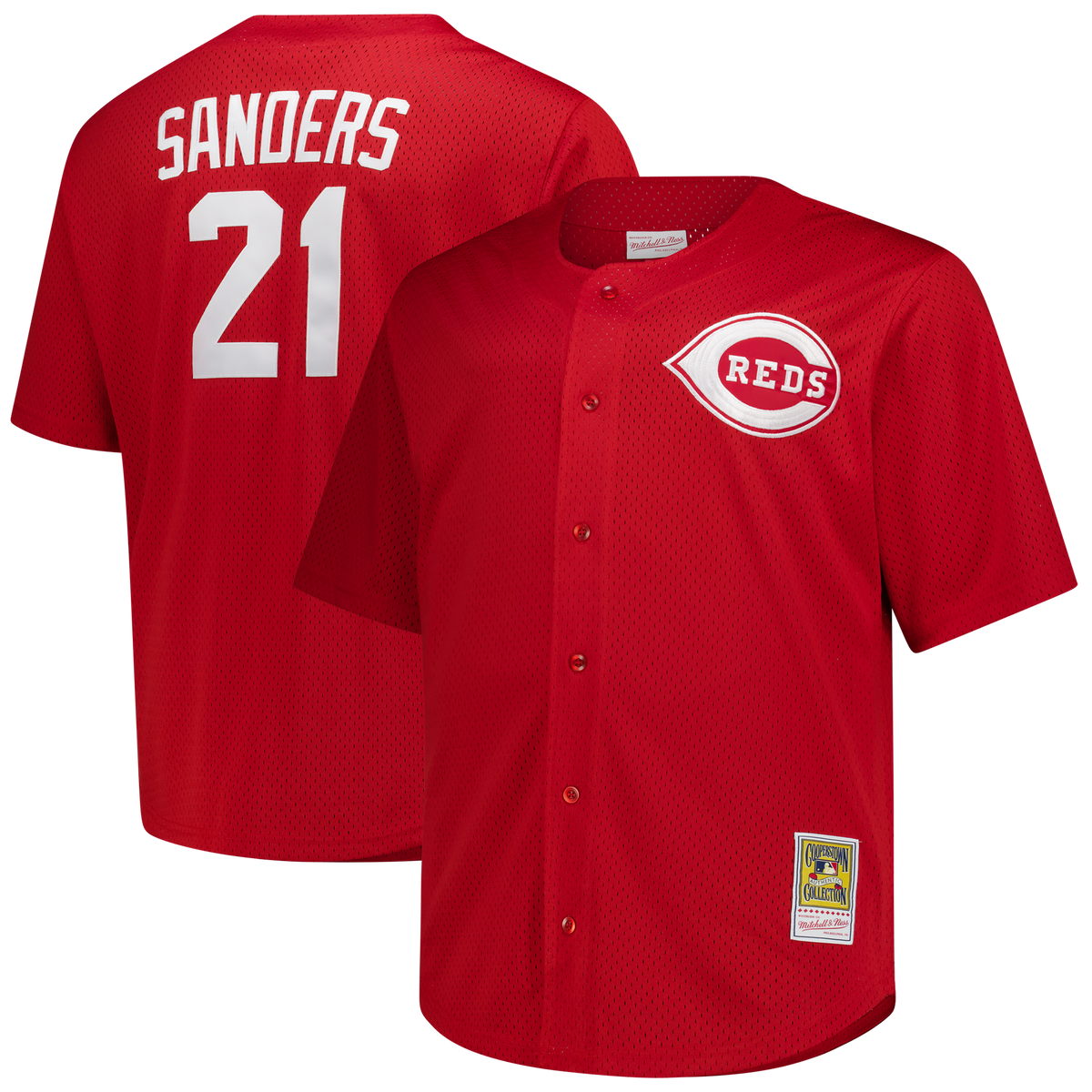 Men's Cincinnati Reds Deion Sanders Mitchell & Ness Red Big & Tall Cooperstown Mesh Batting Practice Jersey