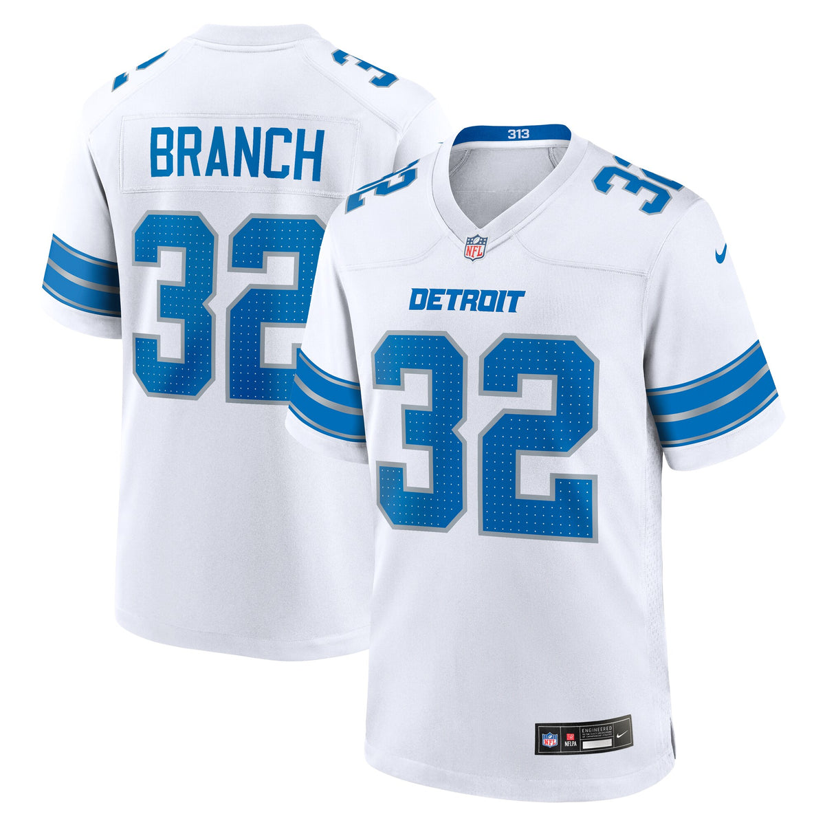 Men's Detroit Lions Brian Branch Nike White White Game Jersey