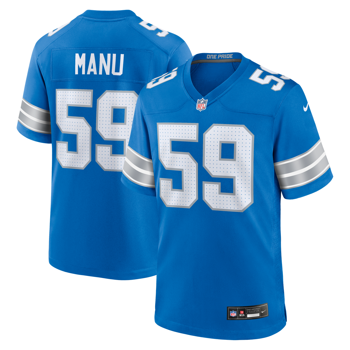 Men's Detroit Lions Giovanni Manu Nike Blue Team Game Jersey