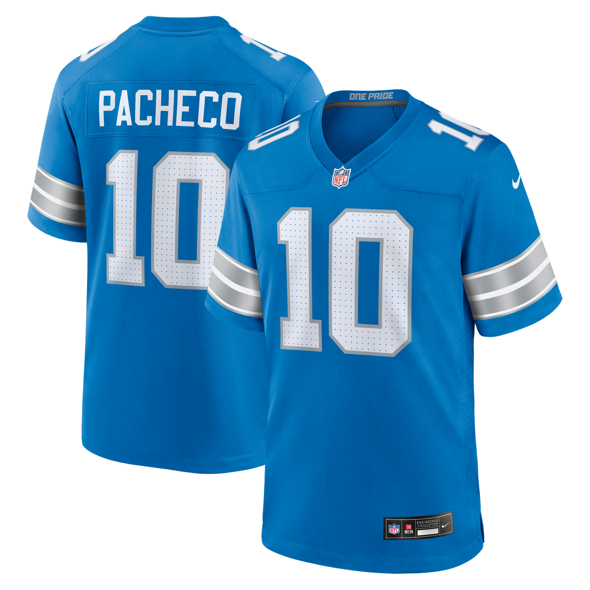 Men's Detroit Lions Isiah Pacheco Nike Blue Team Game Jersey