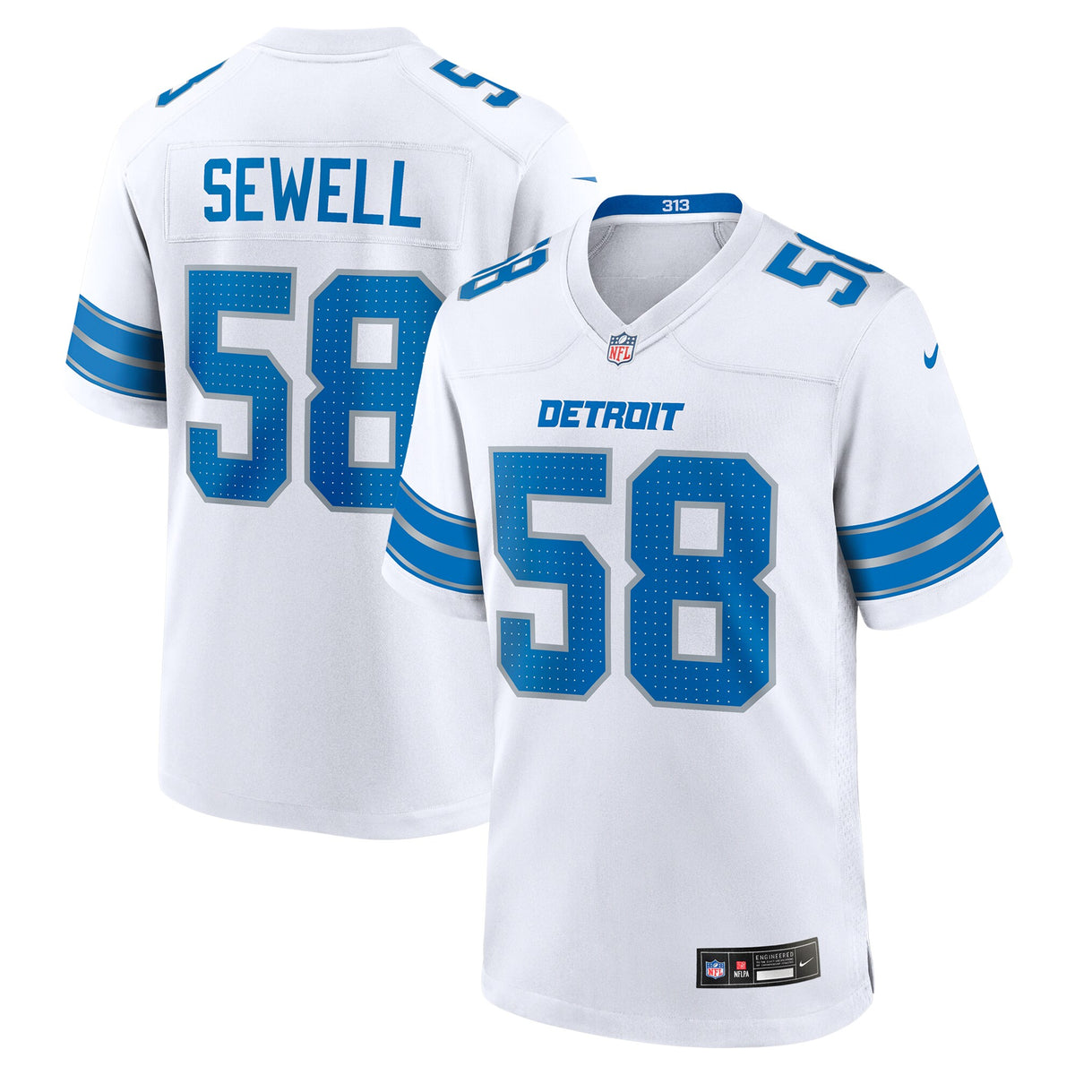 Men's Detroit Lions Penei Sewell Nike White Game Jersey