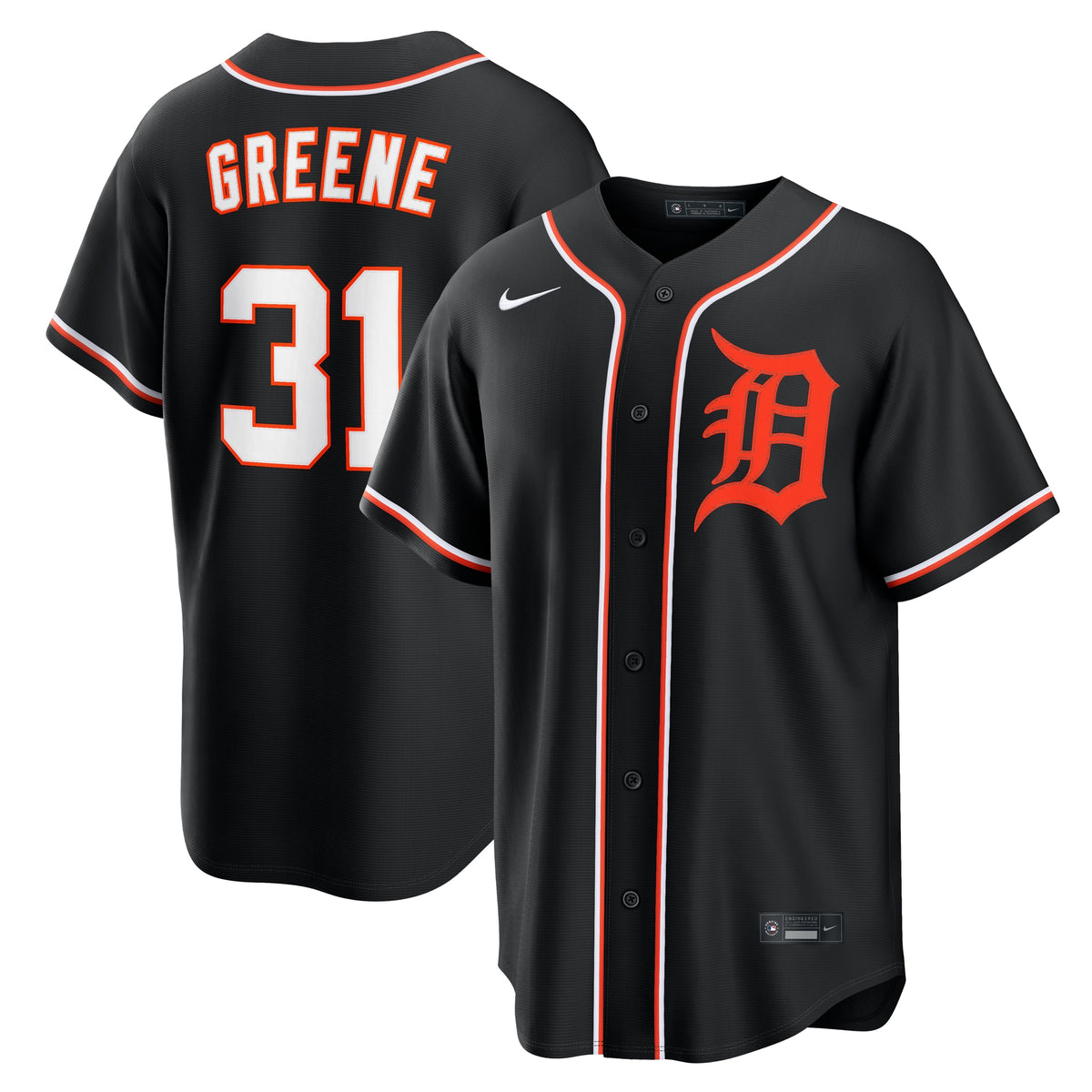 Men's Detroit Tigers Riley Greene Nike Fashion Replica Black Out Jersey