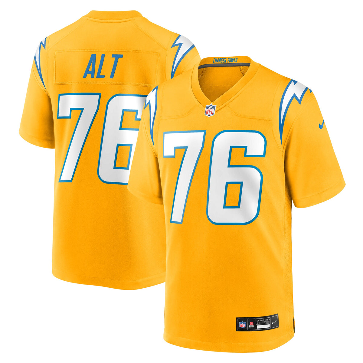 Men's Los Angeles Chargers Joe Alt Nike Gold Alternate Charger Power Game Player Jersey