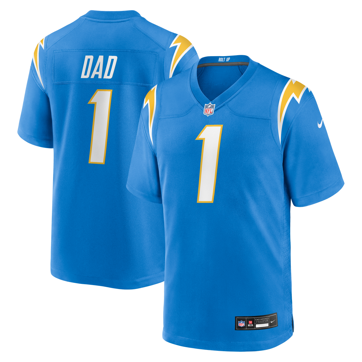 Men's Los Angeles Chargers Number 1 Dad Nike Powder Blue Game Jersey