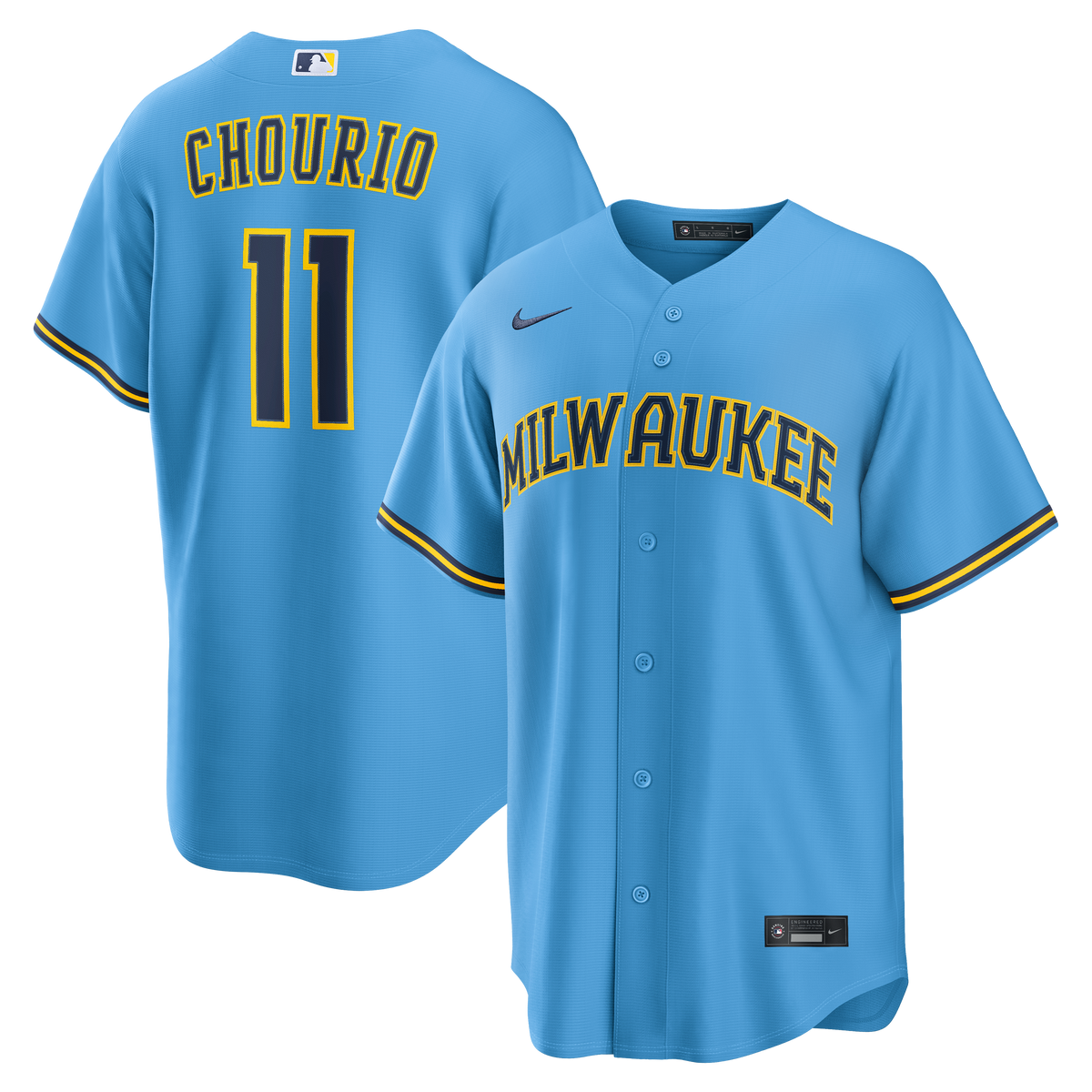Men's Milwaukee Brewers Jackson Chourio Nike Light Blue Road Replica Jersey