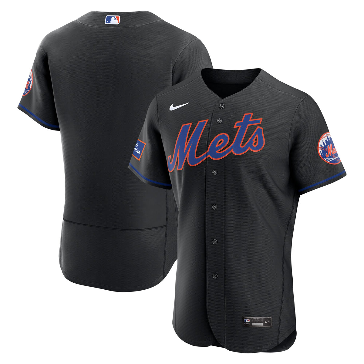 Men's New York Mets Nike Black Alternate Sponsor Patch Authentic Jersey