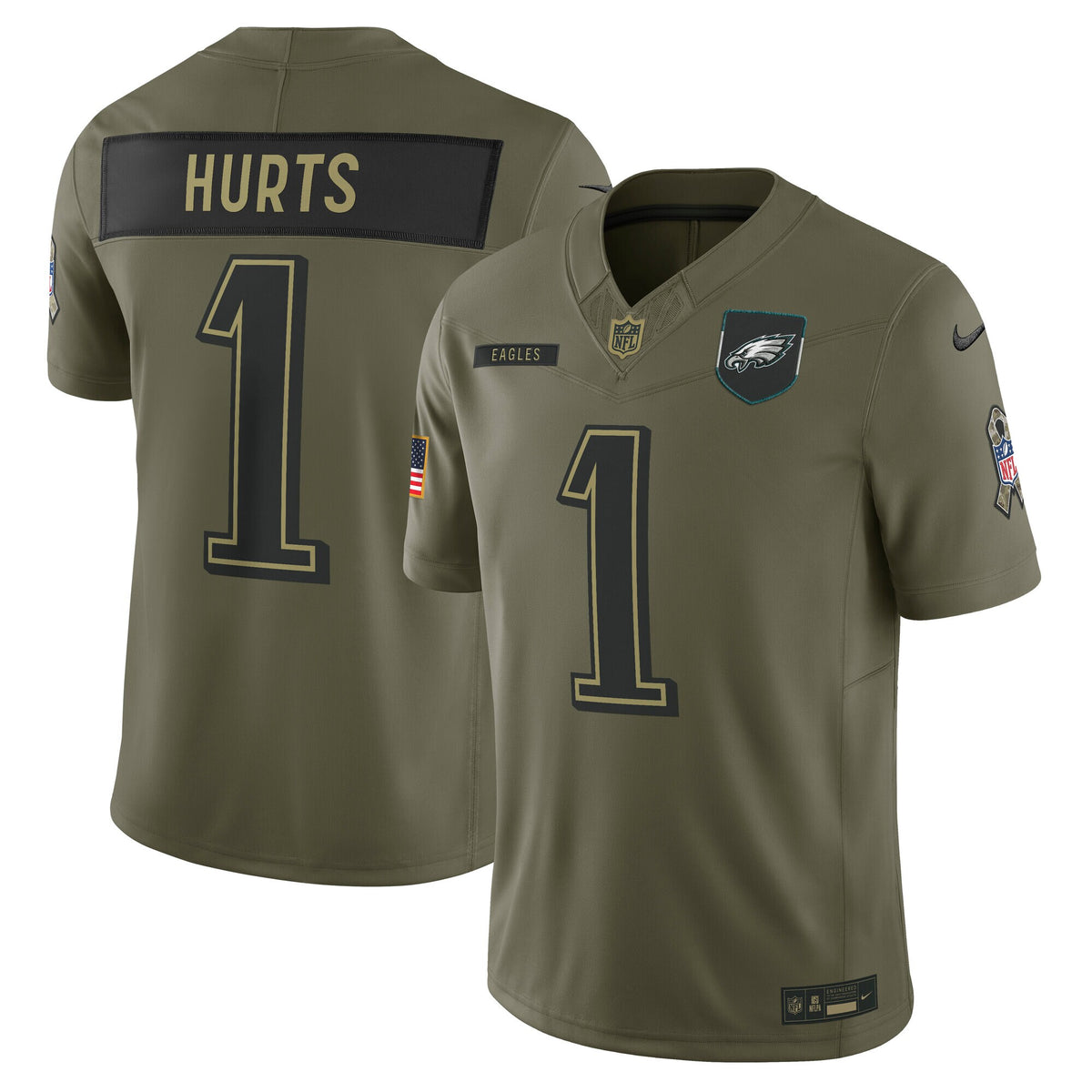 Men's Philadelphia Eagles Jalen Hurts Nike Olive 2025 Salute to Service Limited Jersey