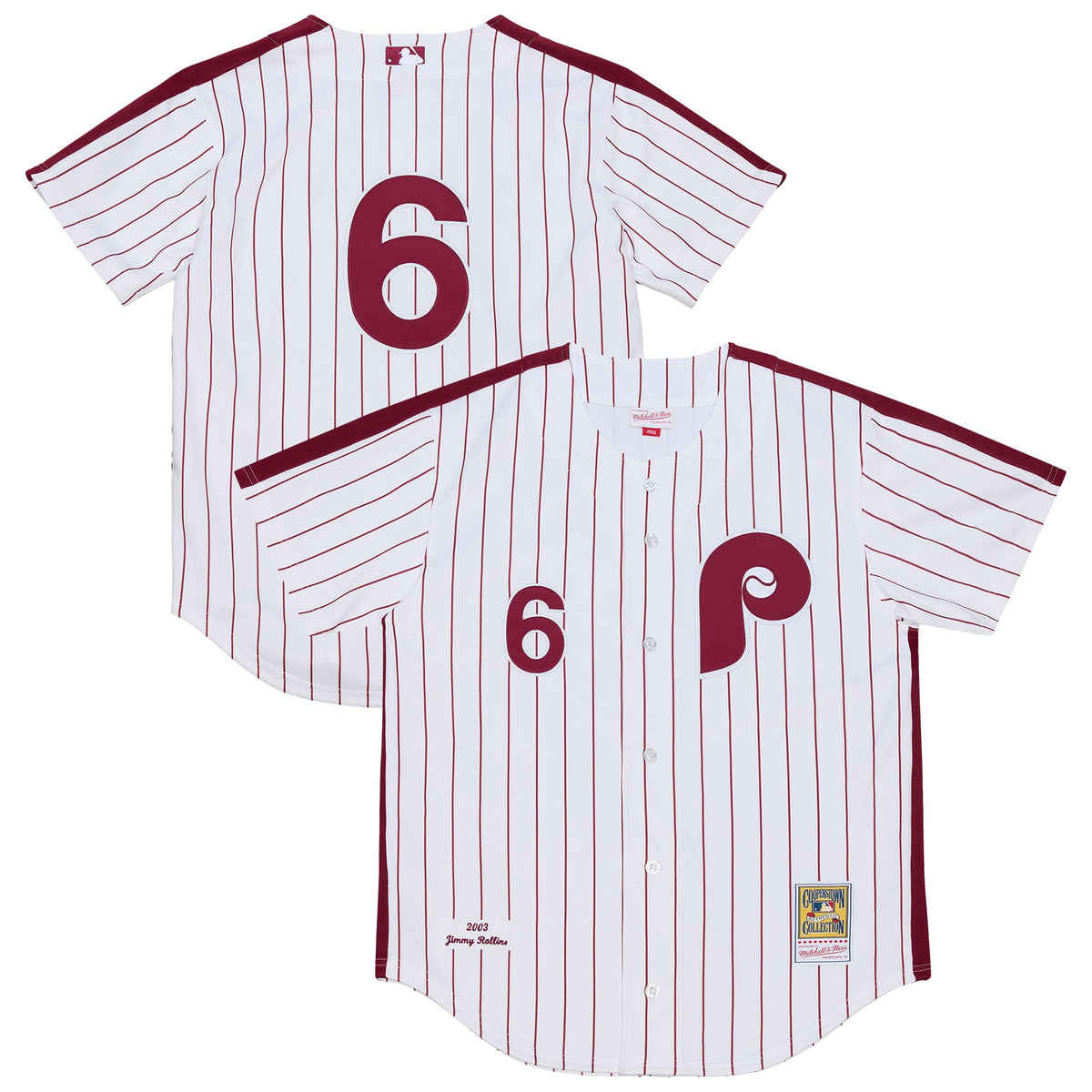 Men's Philadelphia Phillies Jimmy Rollins Mitchell & Ness White 2003 Cooperstown Collection Authentic Jersey