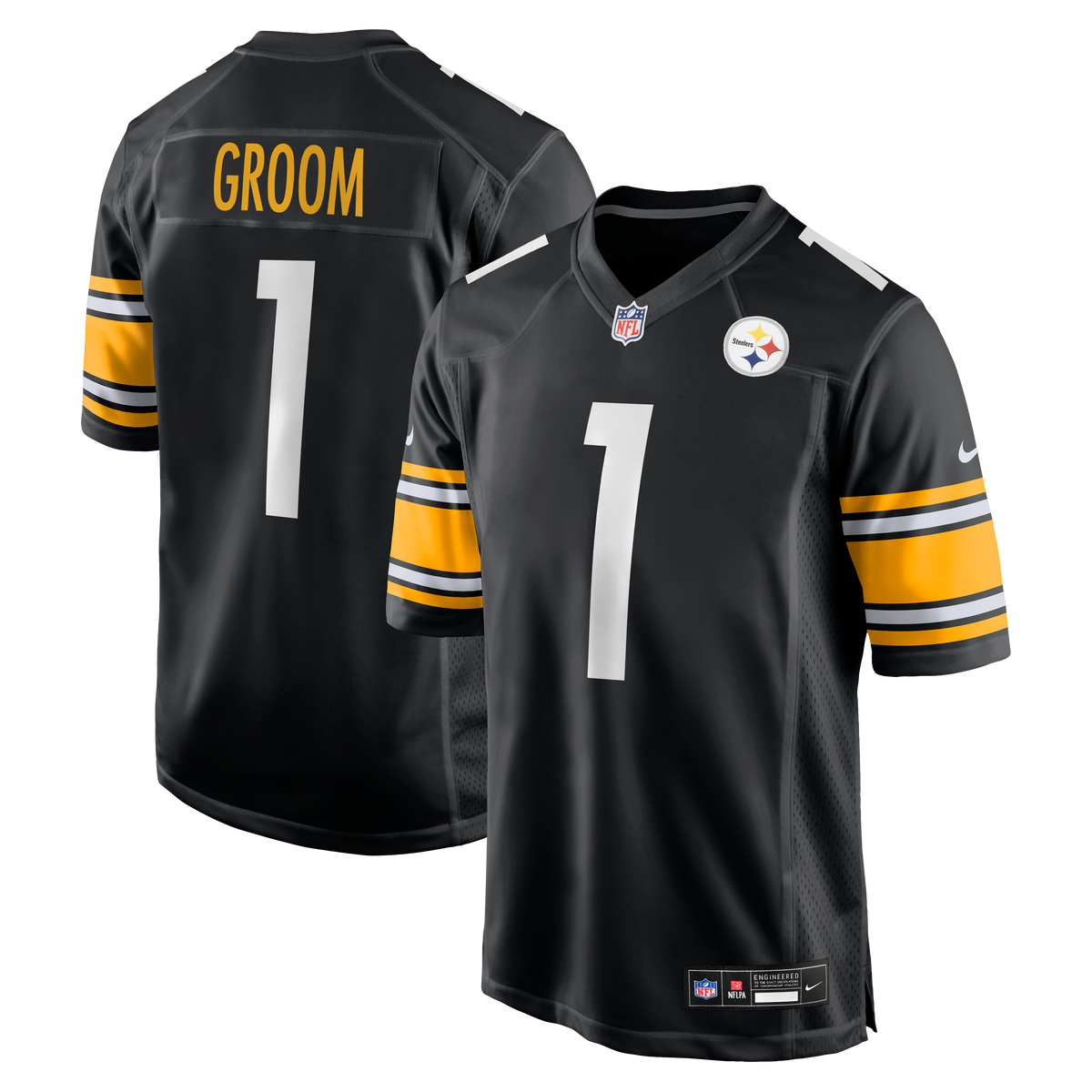 Men's Pittsburgh Steelers Number 1 Groom Nike Black Game Jersey