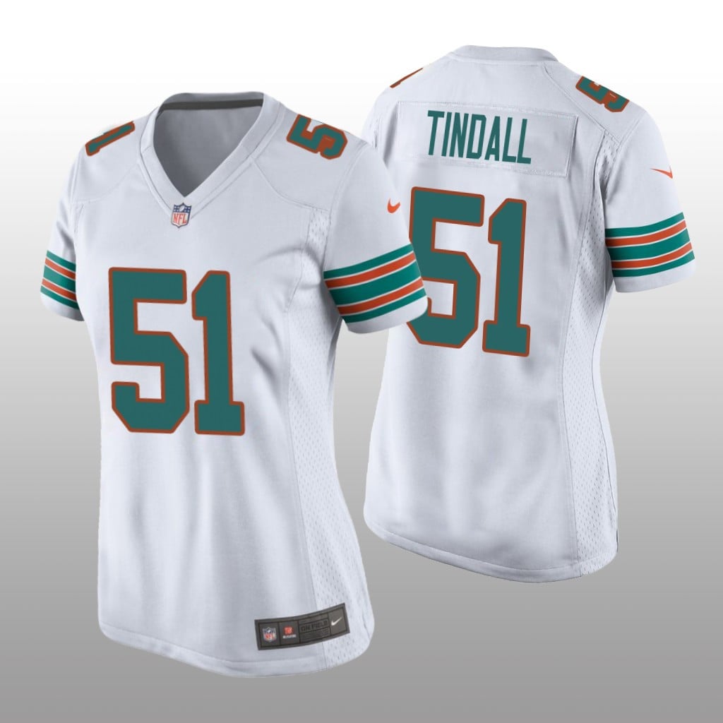 Miami Dolphins Channing Tindall White Jersey Throwback Game Women's