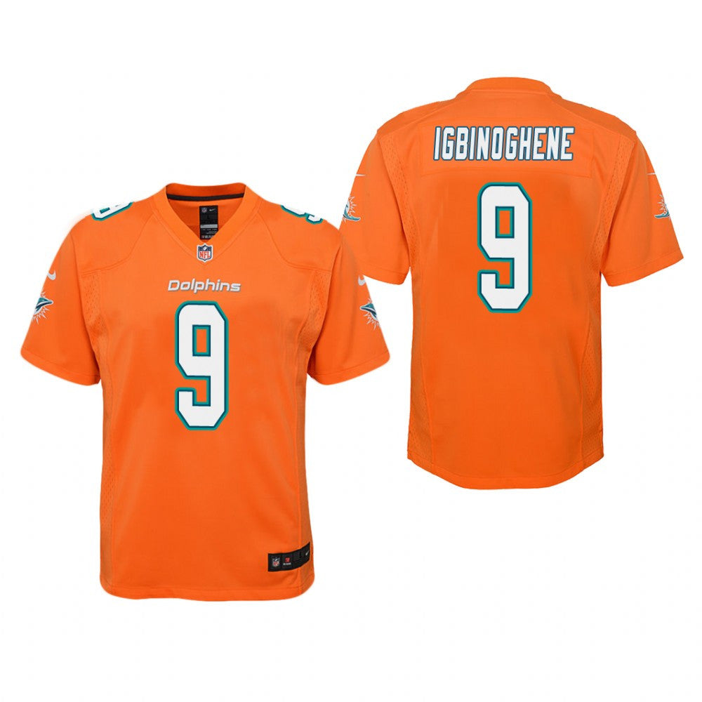 Miami Dolphins Noah Igbinoghene Orange Jersey Color Rush Game Youth