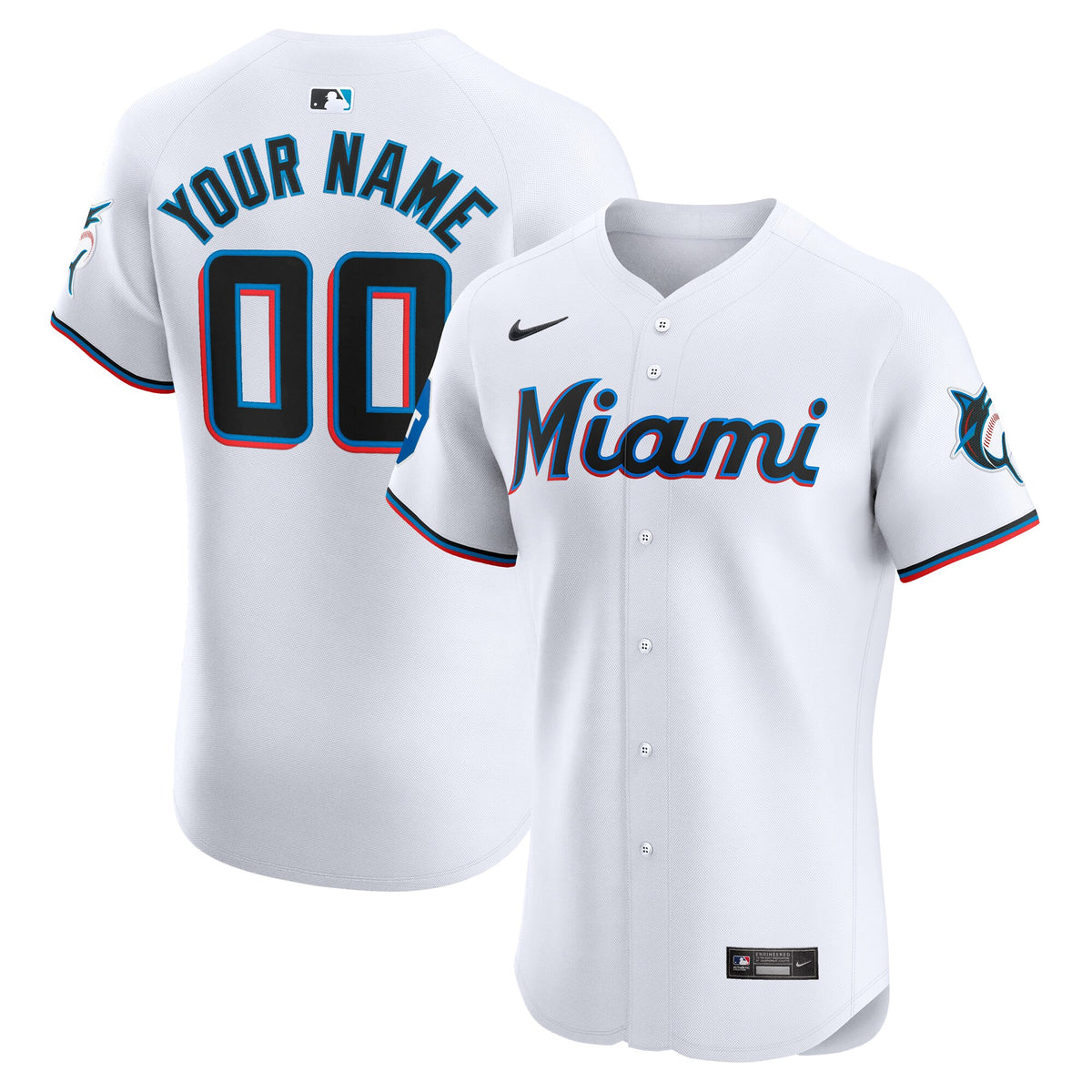 Miami Marlins Nike Home Elite Custom Patch Jersey White
