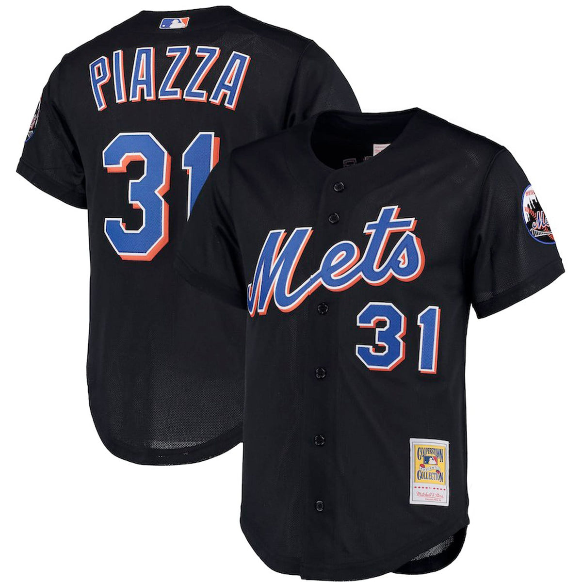 Mike Piazza New York Mets Mitchell Ness Big Tall Cooperstown Collection Mesh Button-Up Jersey- Black