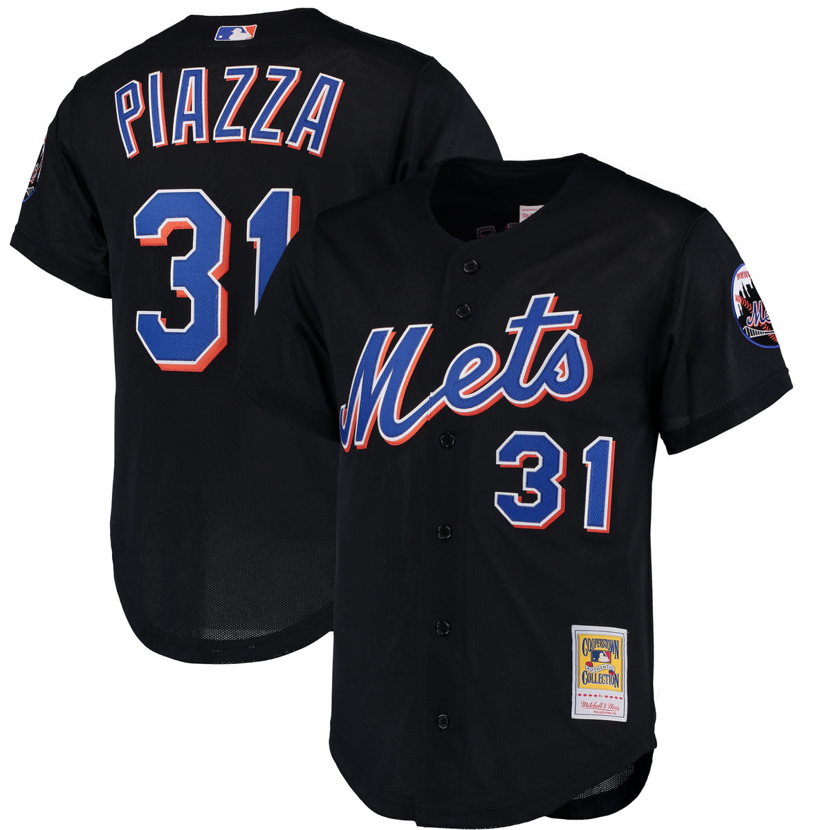 Mike Piazza New York Mets Mitchell Ness Cooperstown Collection Mesh Batting Practice Button-Up Jersey Black