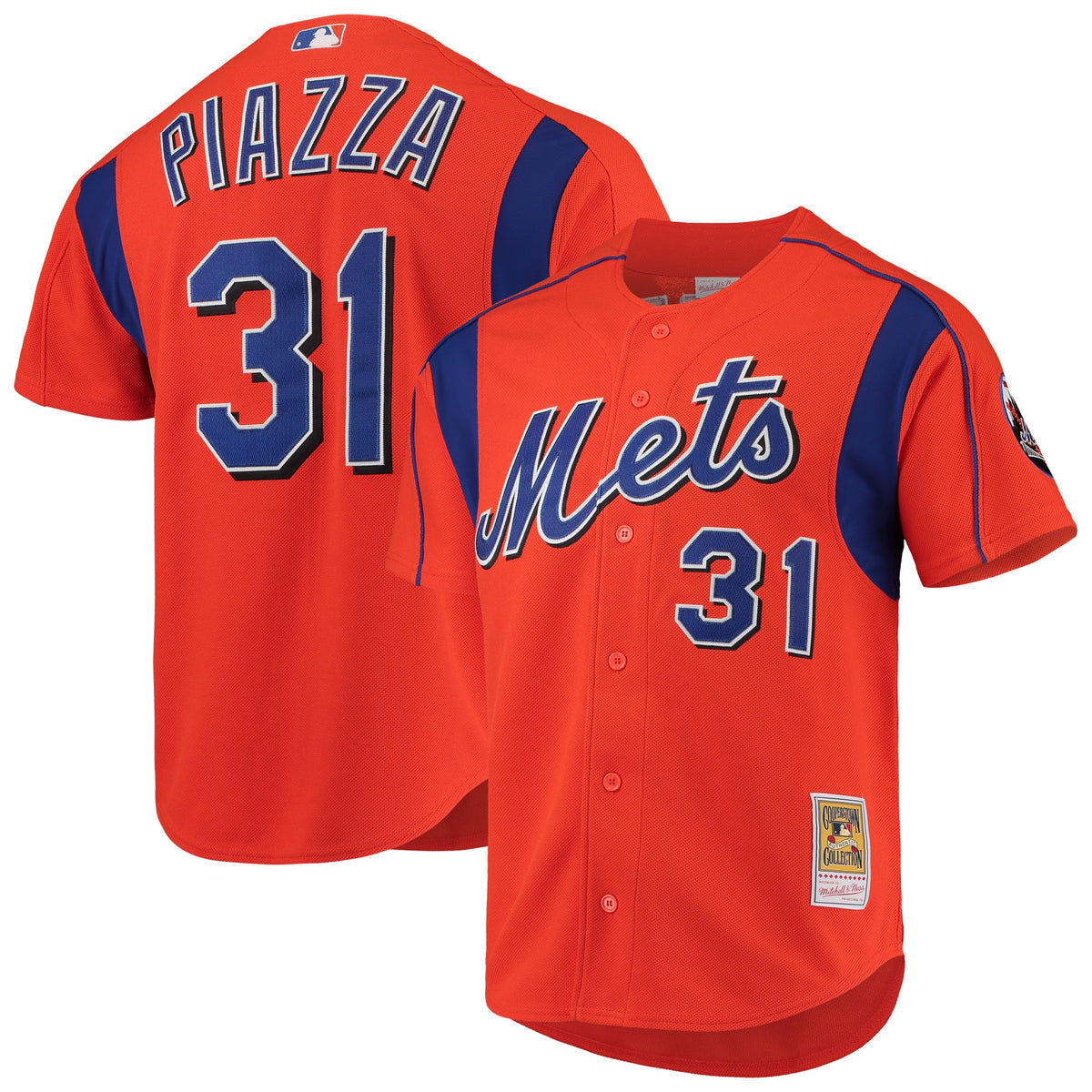 Mike Piazza New York Mets Mitchell Ness Cooperstown Collection Mesh Batting Practice Button-Up Jersey Orange