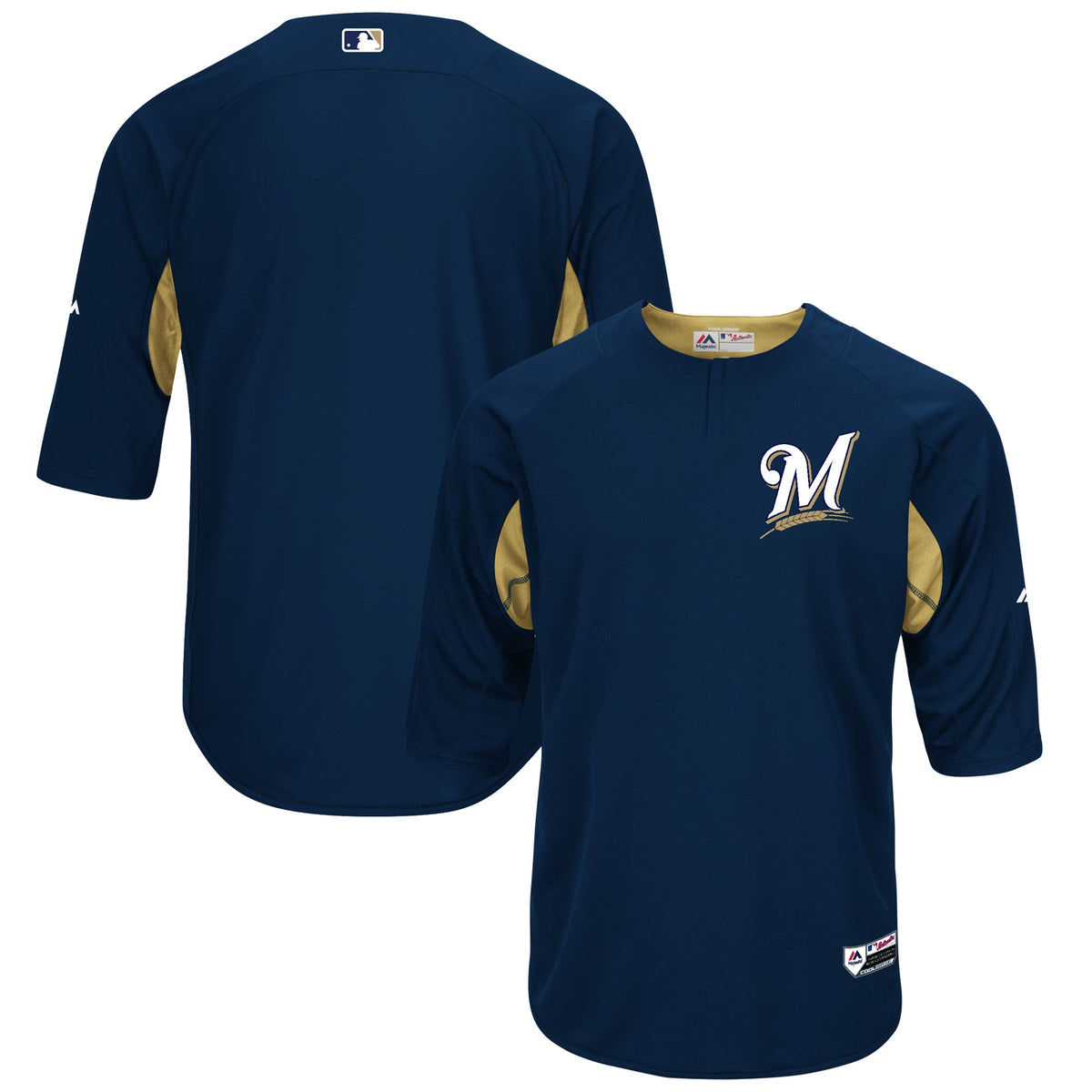 Milwaukee Brewers Majestic Authentic Collection On-Field 3/4-Sleeve Batting Practice Jersey Navy/Gold