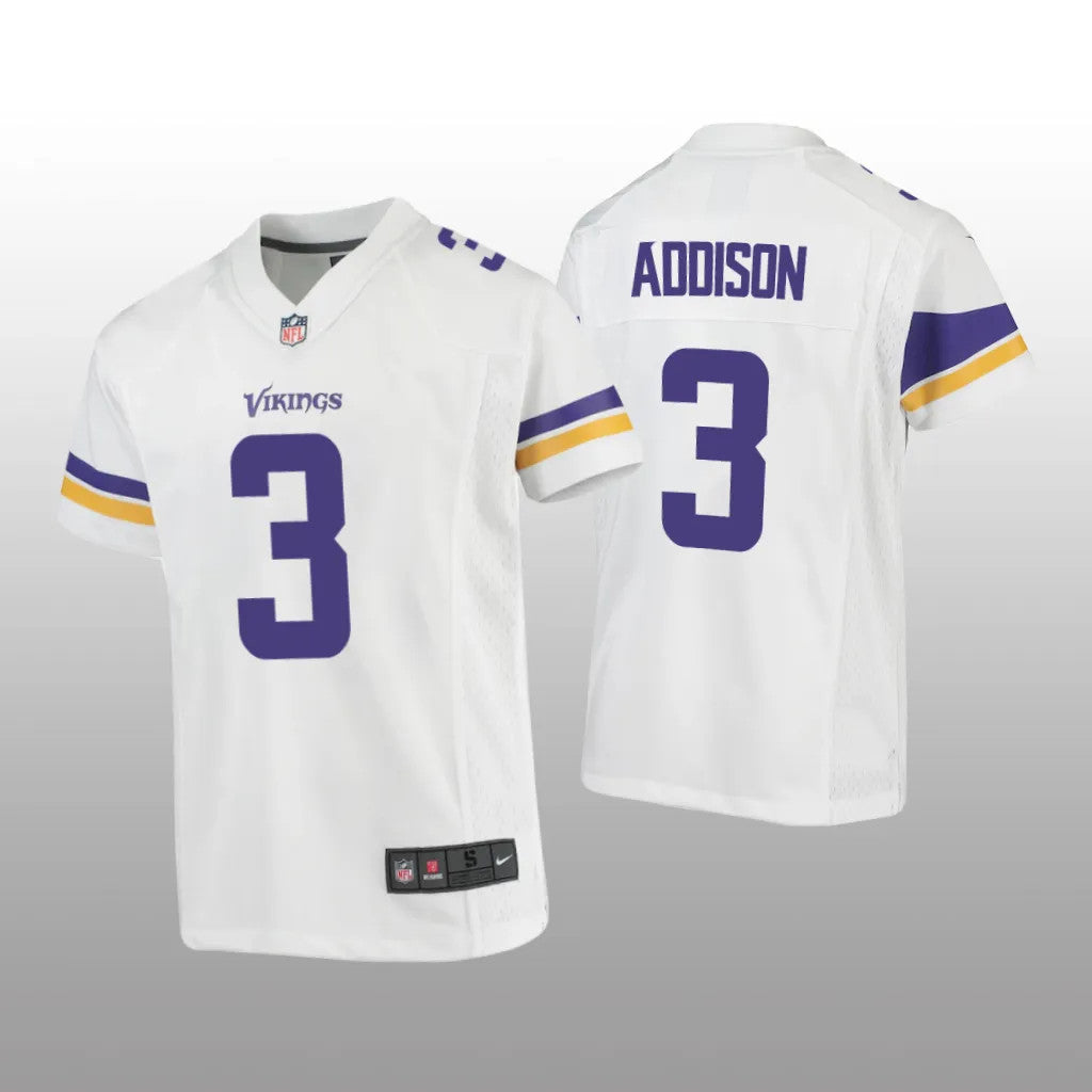 Minnesota Vikings Jordan Addison White Jersey Game Youth