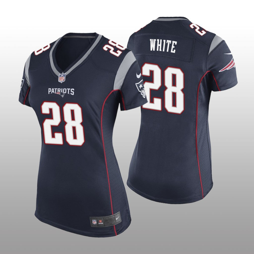 New England Patriots #28 Navy James White Game Jersey Women's