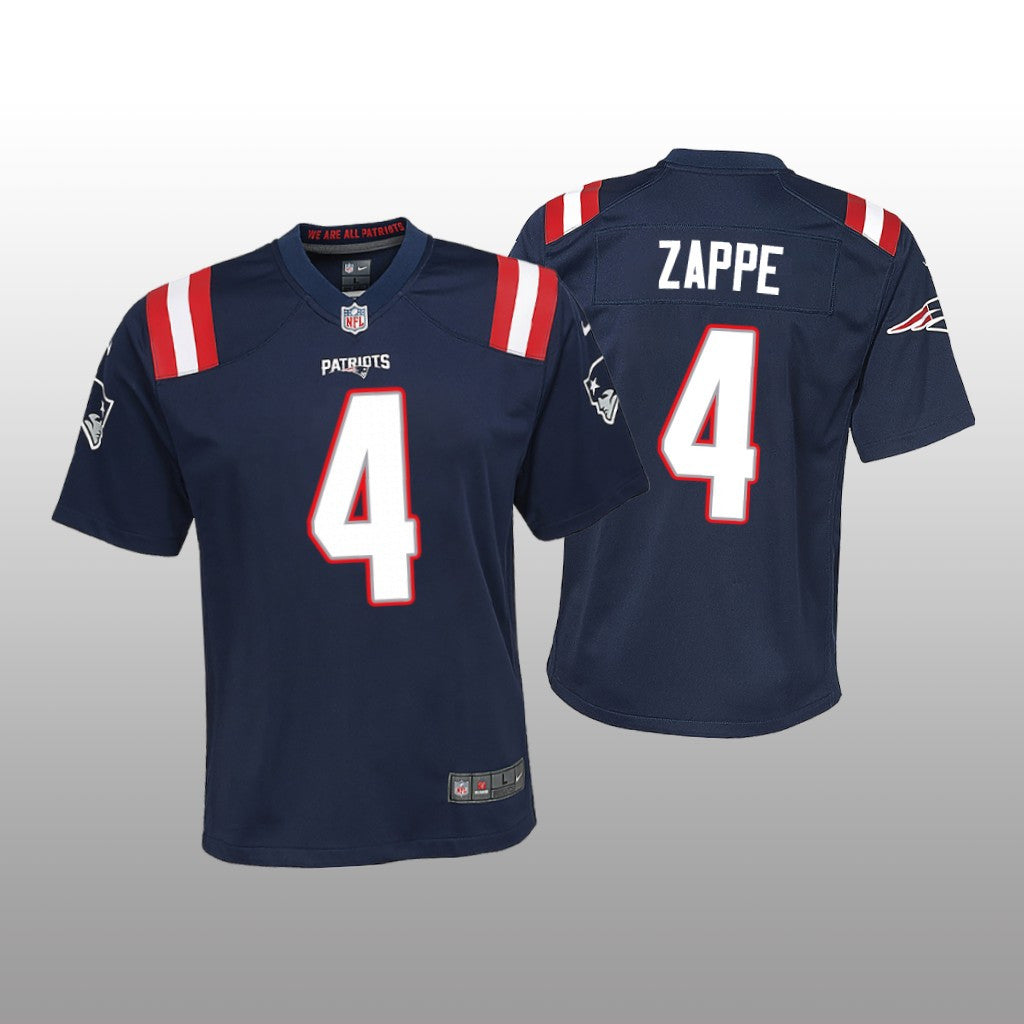 New England Patriots Bailey Zappe Navy Jersey Game Youth