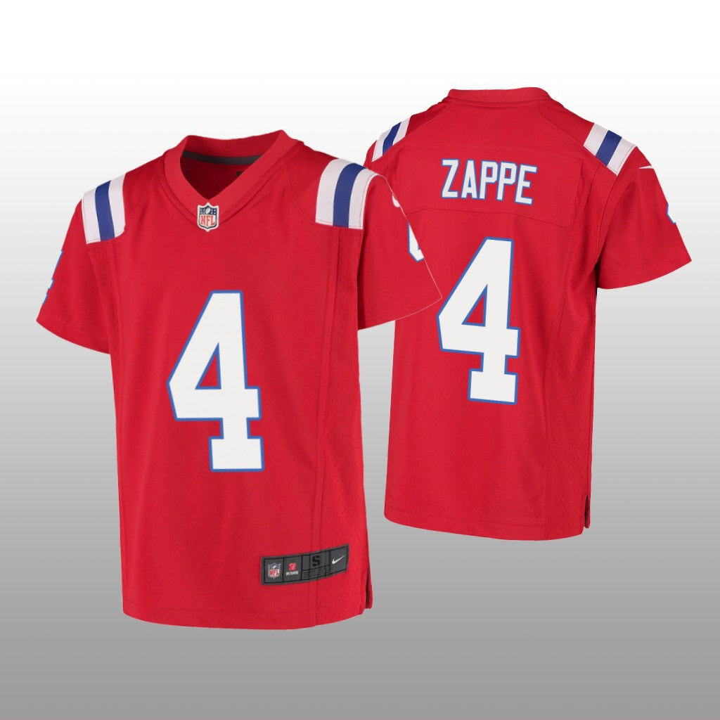 New England Patriots Bailey Zappe Red Jersey Game Youth
