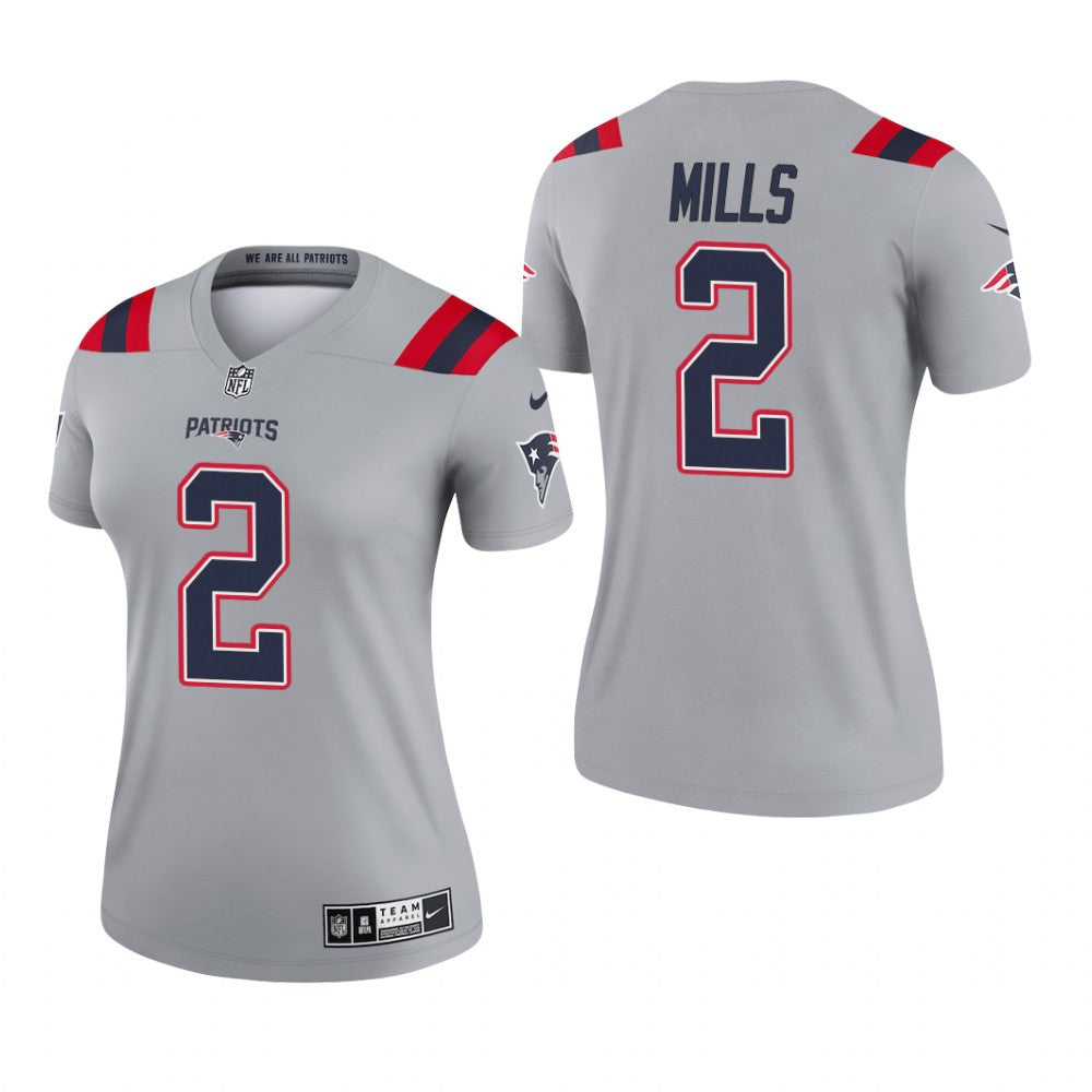 New England Patriots Jalen Mills Gray Jersey Inverted Legend Women's