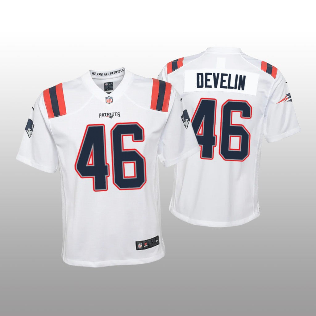 New England Patriots James Develin White Jersey Game Youth