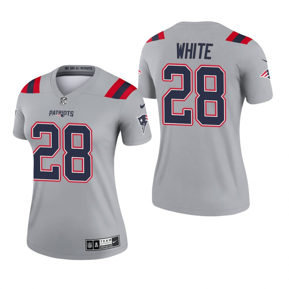 New England Patriots James White Gray Jersey Inverted Legend Women's