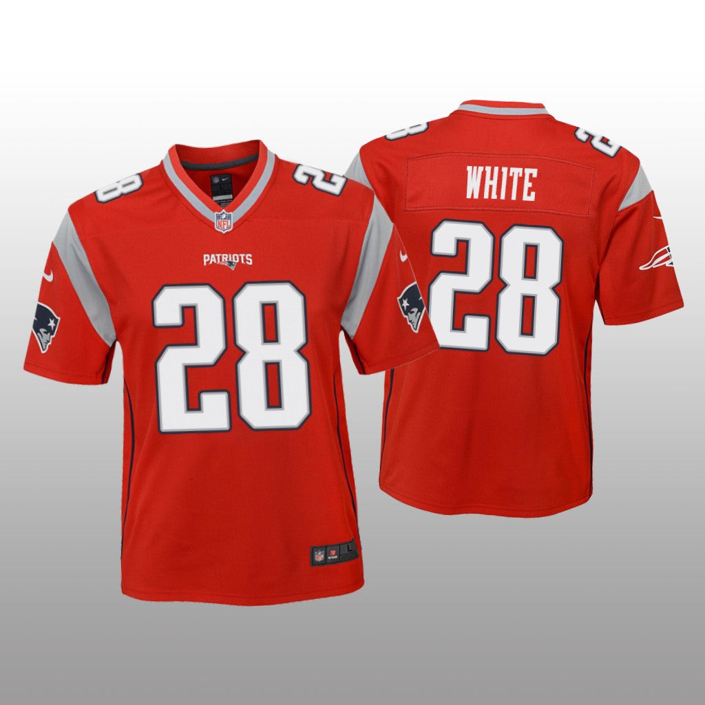 New England Patriots James White Red Jersey Inverted Game Youth