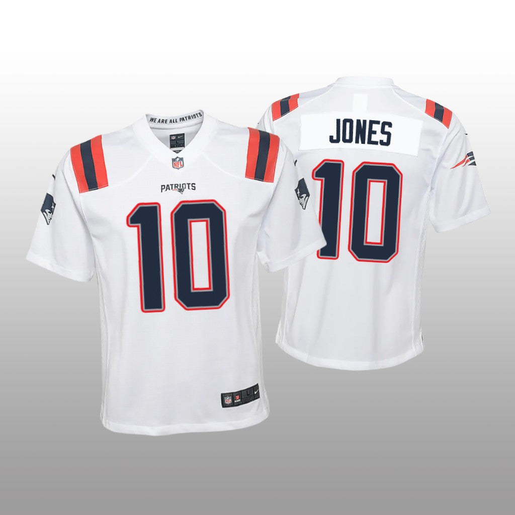 New England Patriots Mac Jones White Jersey Game Youth