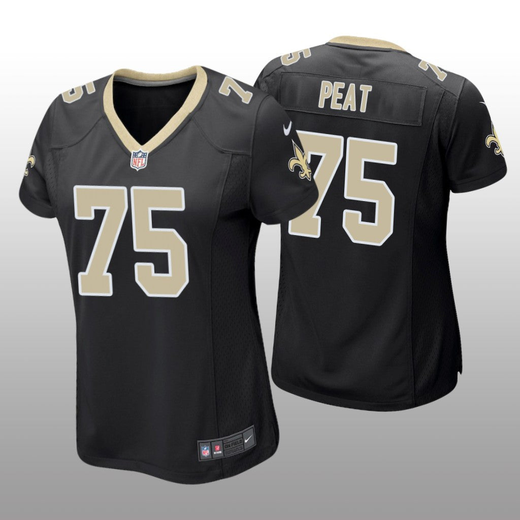 New Orleans Saints #75 Black Andrus Peat Game Jersey Women