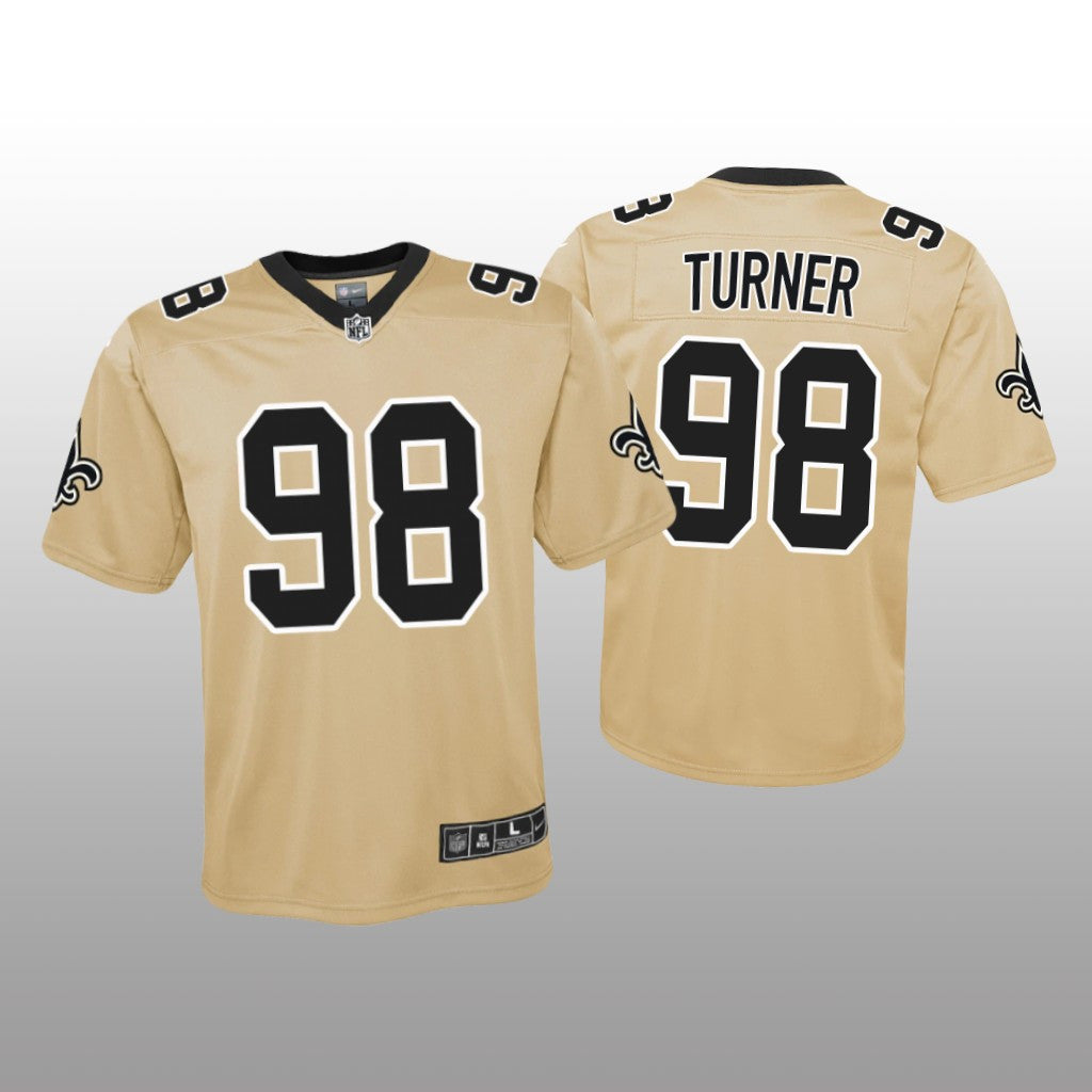 New Orleans Saints Payton Turner Gold Jersey Inverted Game Youth