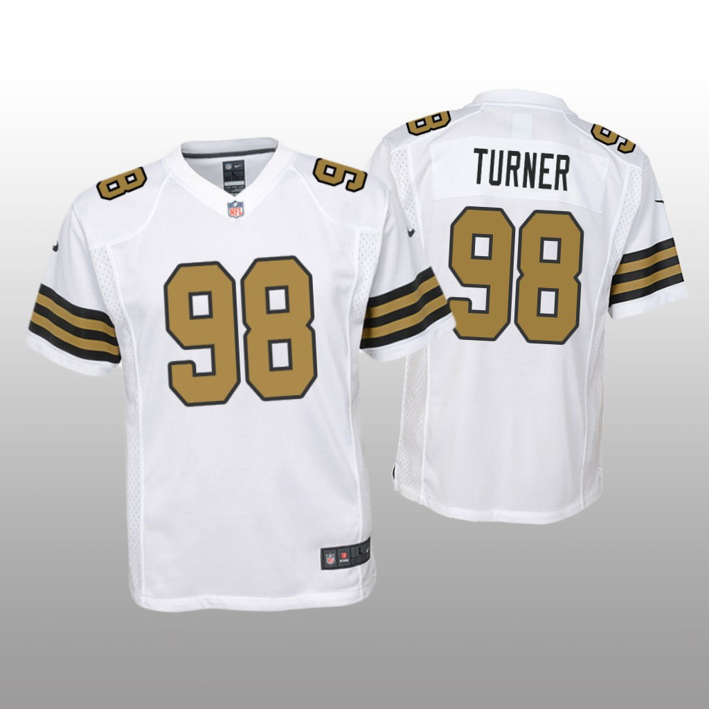 New Orleans Saints Payton Turner White Jersey Color Rush Game Youth