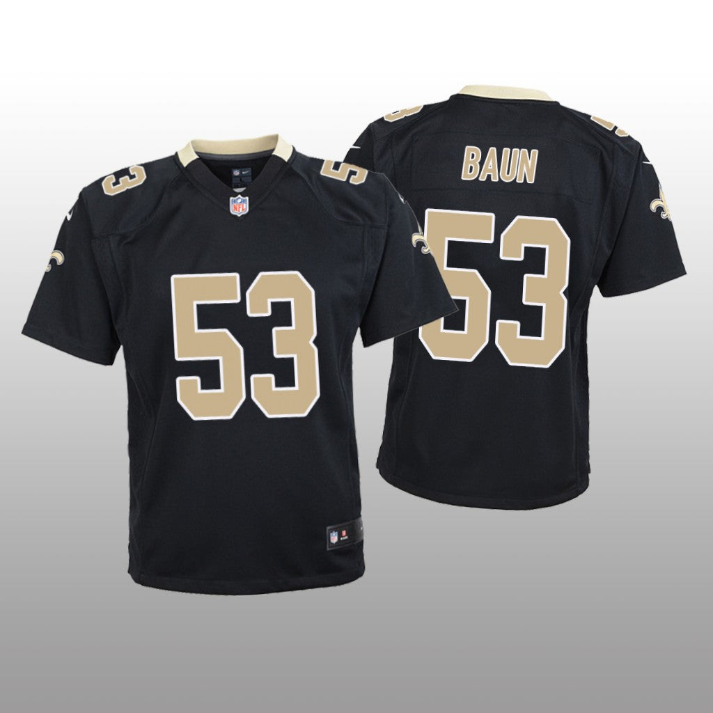 New Orleans Saints Zack Baun Black Jersey Game Youth