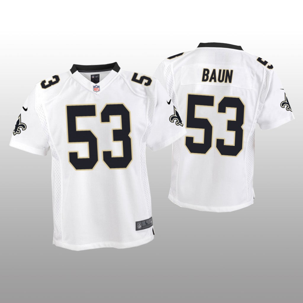New Orleans Saints Zack Baun White Jersey Game Youth