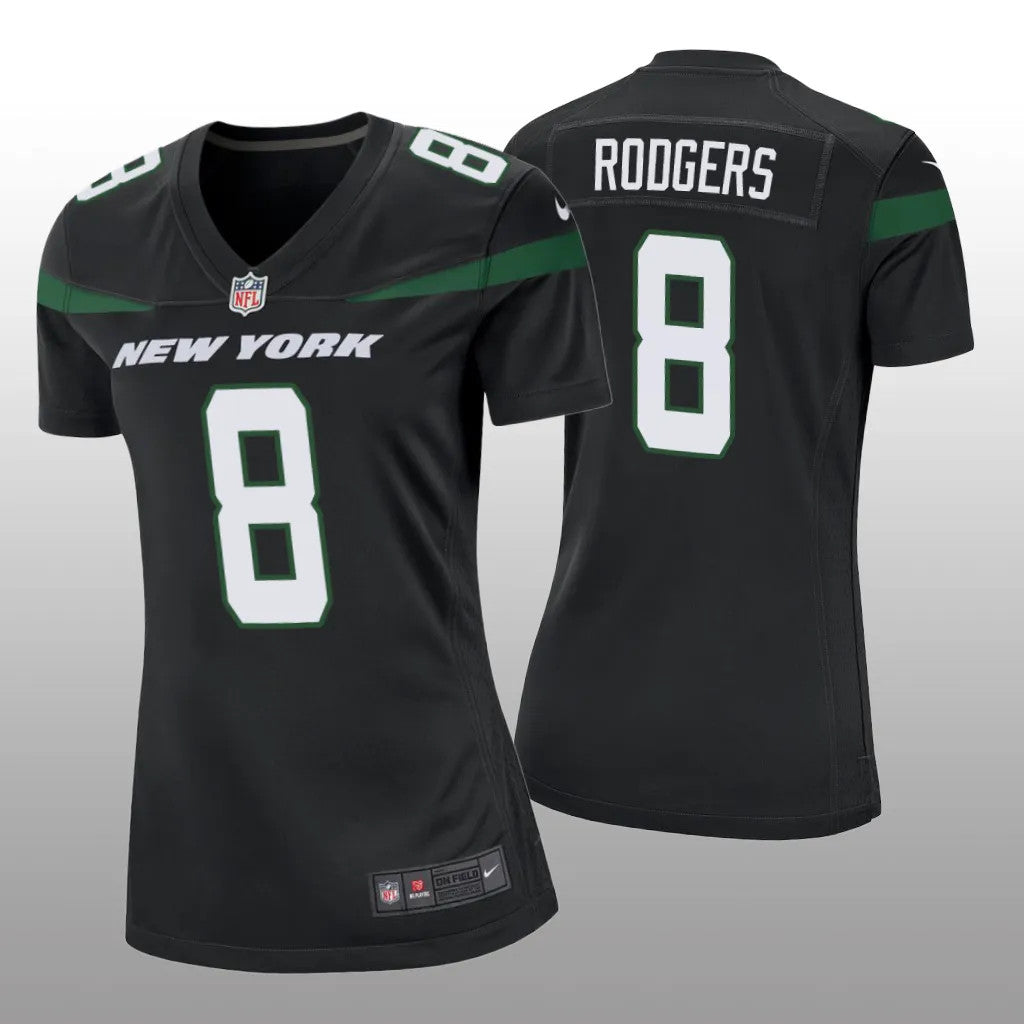 New York Jets Aaron Rodgers Black Jersey Game Women's