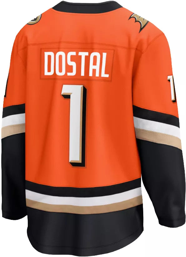 NHL Men's Anaheim Ducks Orange Luke Dostal #1 Home Replica Jersey
