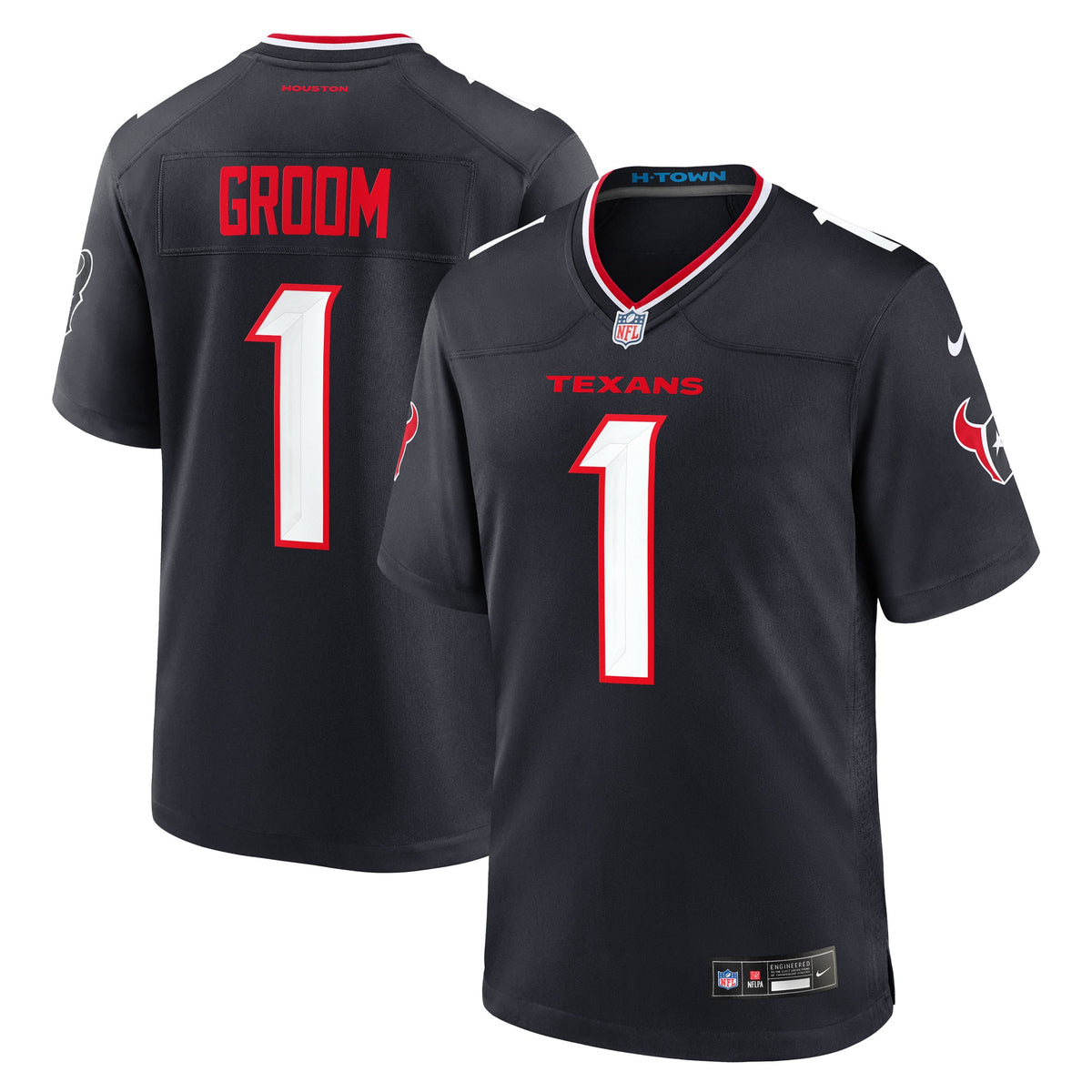 Number 1 Groom Houston Texans Nike Game Jersey Navy