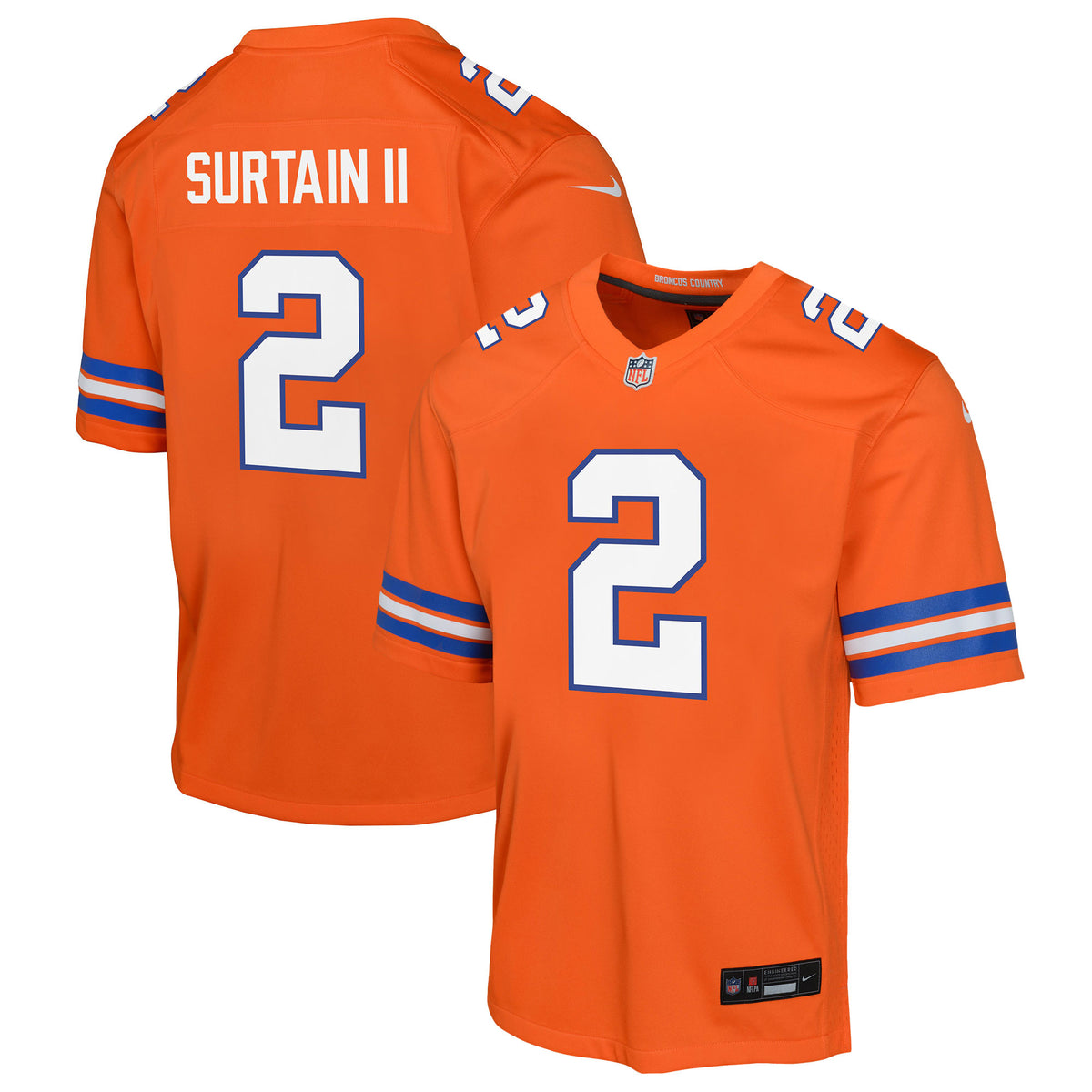 Patrick Surtain II Denver Broncos Nike Youth Mile High Collection 1977 Throwback Game Jersey Orange