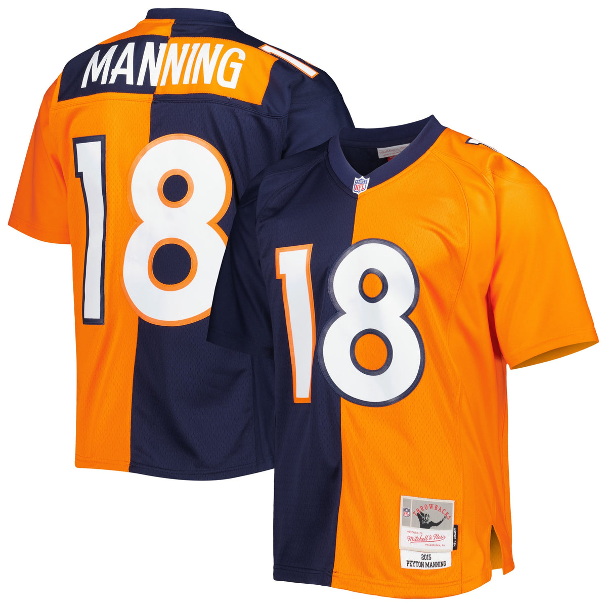 Peyton Manning Denver Broncos Mitchell Ness 2015 Split Legacy Replica Jersey Navy-Orange