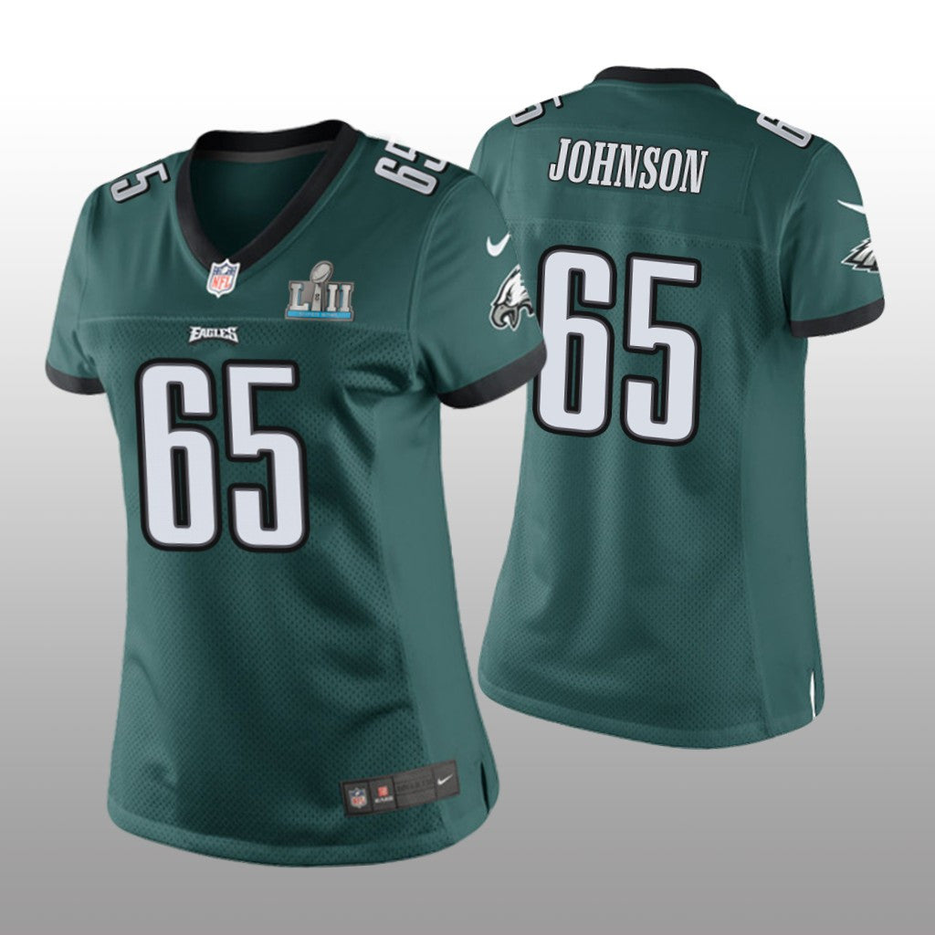 Philadelphia Eagles #65 Green Lane Johnson Super Bowl LII Champions Game Jersey Women